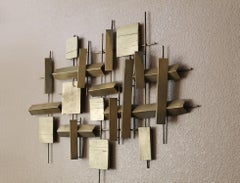 Mid Century Modern Brutalist Direct Metal Wall Sculpture Curtis Jere Art Gold