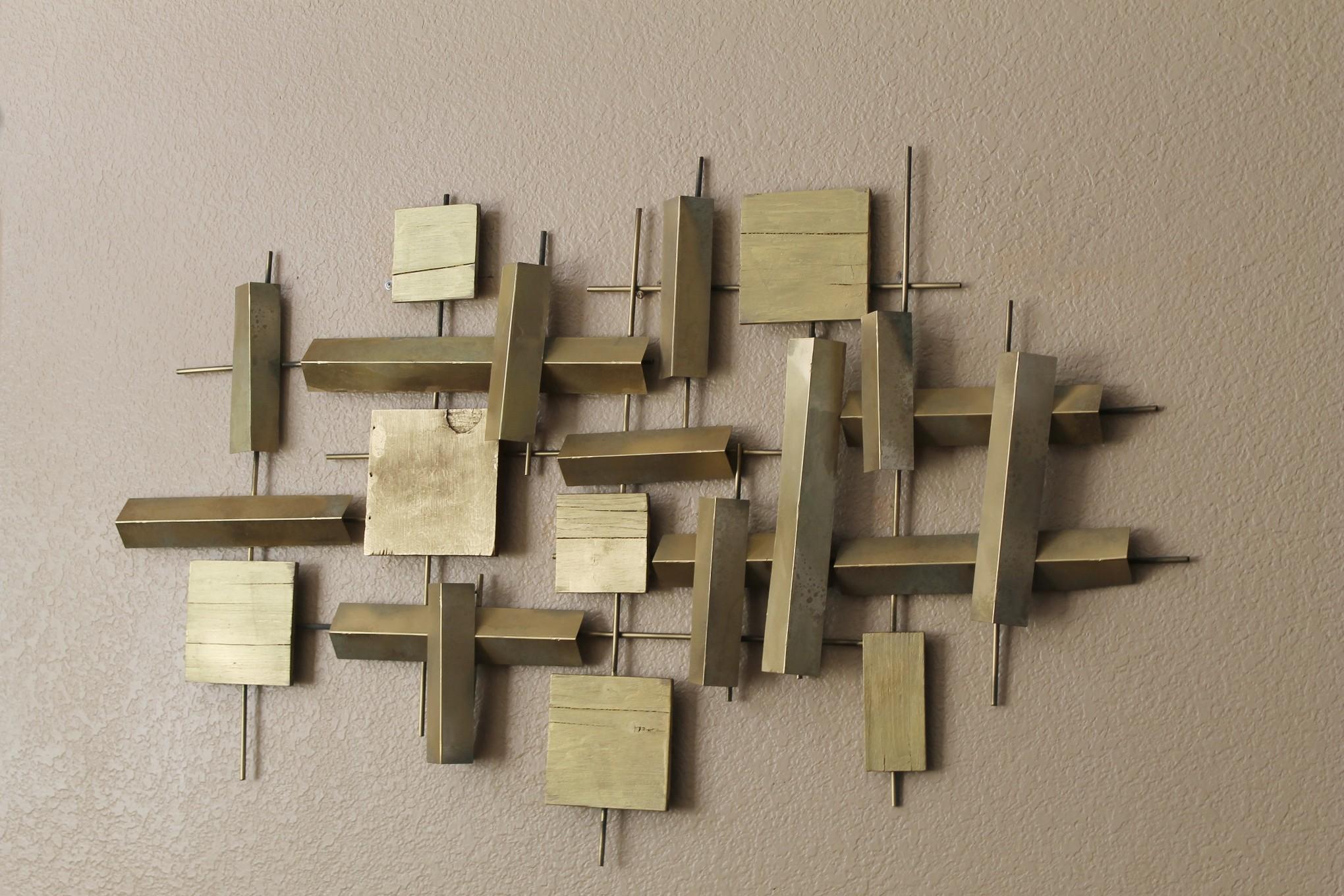 Mid-Century Modern Mid Century Modern Brutalist Direct Metal Wall Sculpture Curtis Jere Art Gold For Sale