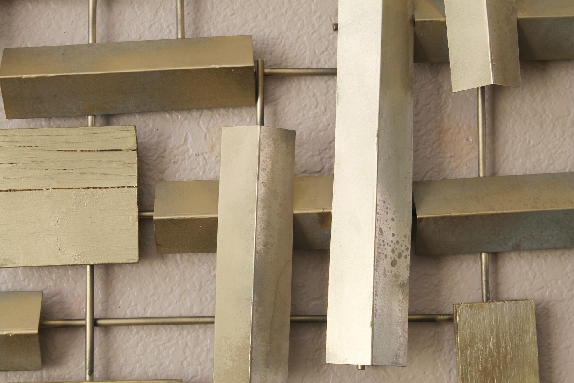 American Mid Century Modern Brutalist Direct Metal Wall Sculpture Curtis Jere Art Gold For Sale