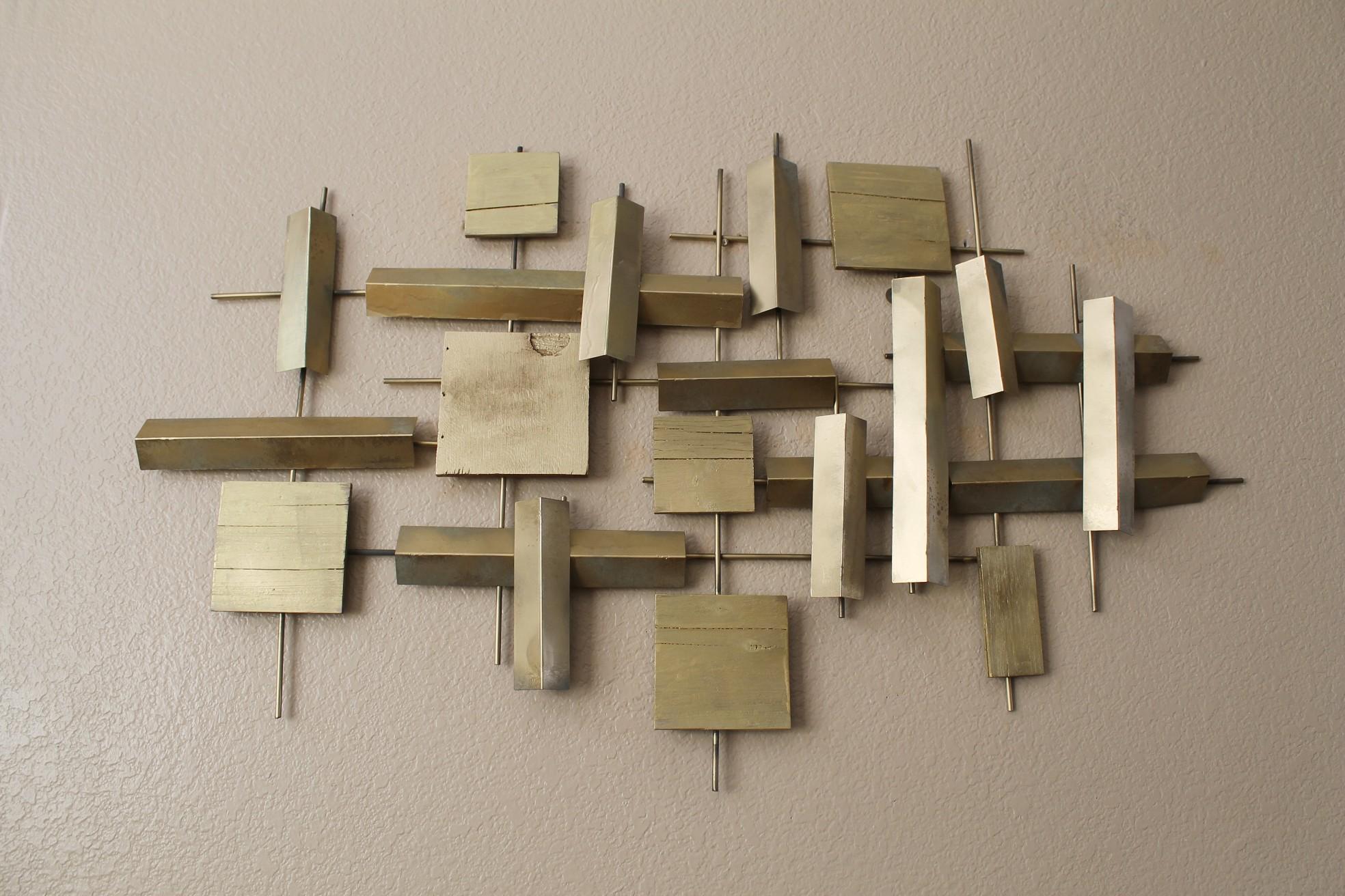 Hand-Crafted Mid Century Modern Brutalist Direct Metal Wall Sculpture Curtis Jere Art Gold For Sale