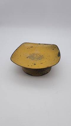 Mid-Century Modern Brutalist Enamel Pedestal Dish