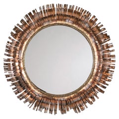 Mid-Century Modern Brutalist Eyelash Copper Mirror by Curtis Jere, Signed