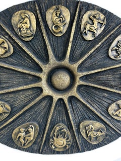 Mid-century Modern Brutalist Fiberglass Zodiac Wall Sculpture, J. Segura