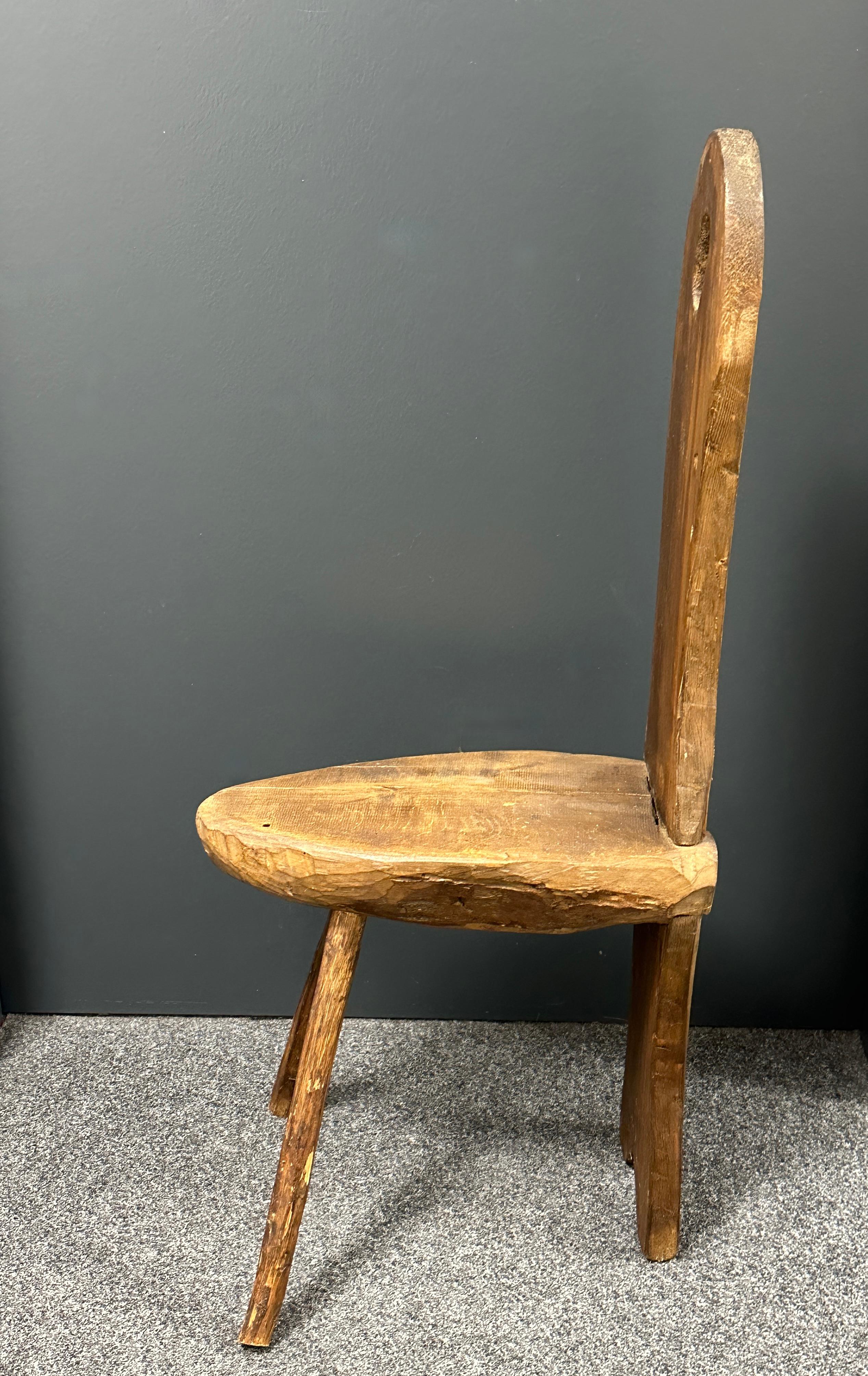 Mid-Century Modern Brutalist Folkart Tripod Chair, Germany Vintage 1950s For Sale 3