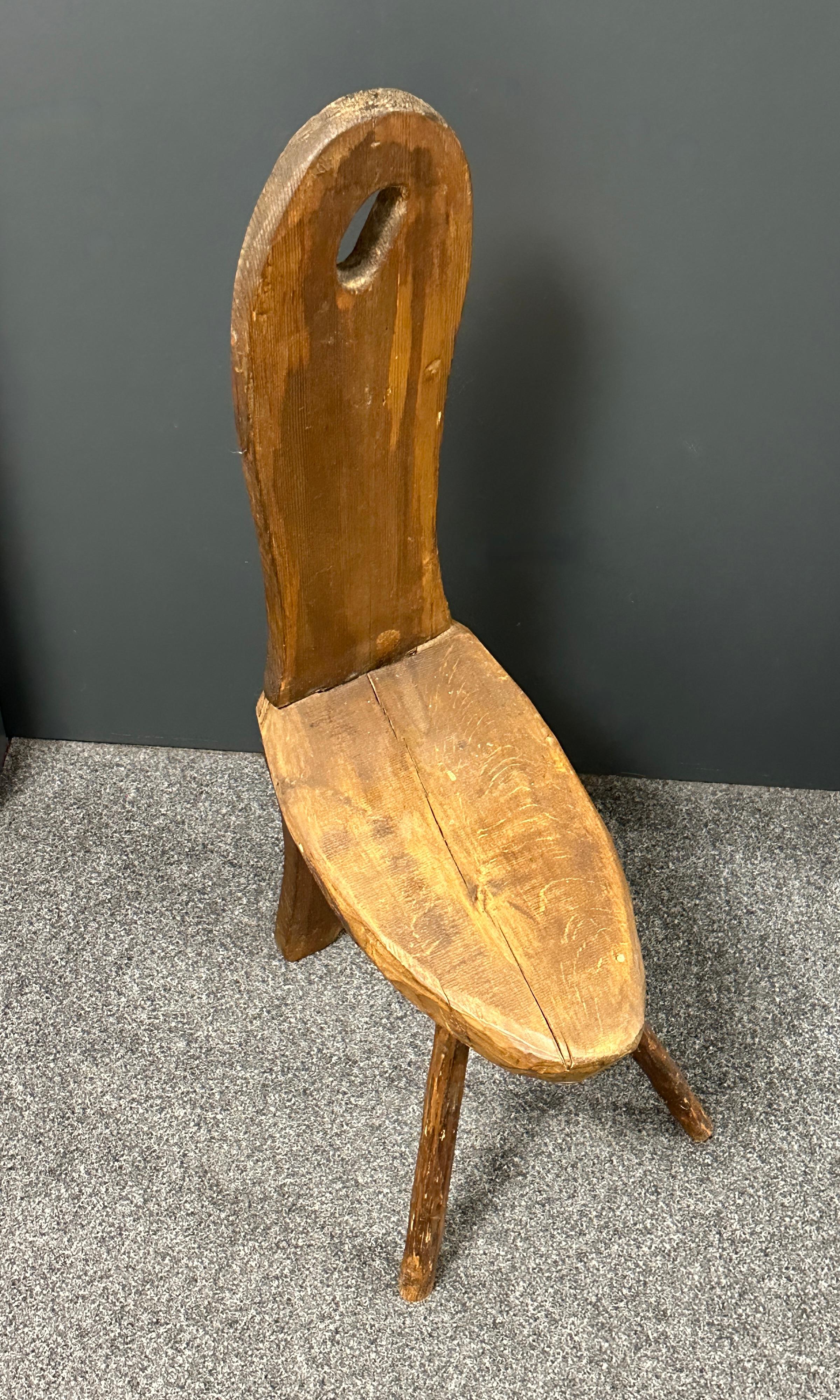 Mid-Century Modern Brutalist Folkart Tripod Chair, Germany Vintage 1950s For Sale 8