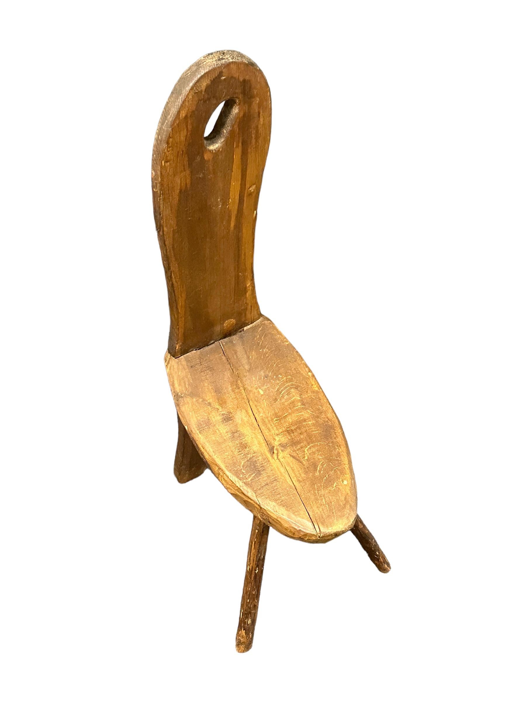 Wood Mid-Century Modern Brutalist Folkart Tripod Chair, Germany Vintage 1950s For Sale