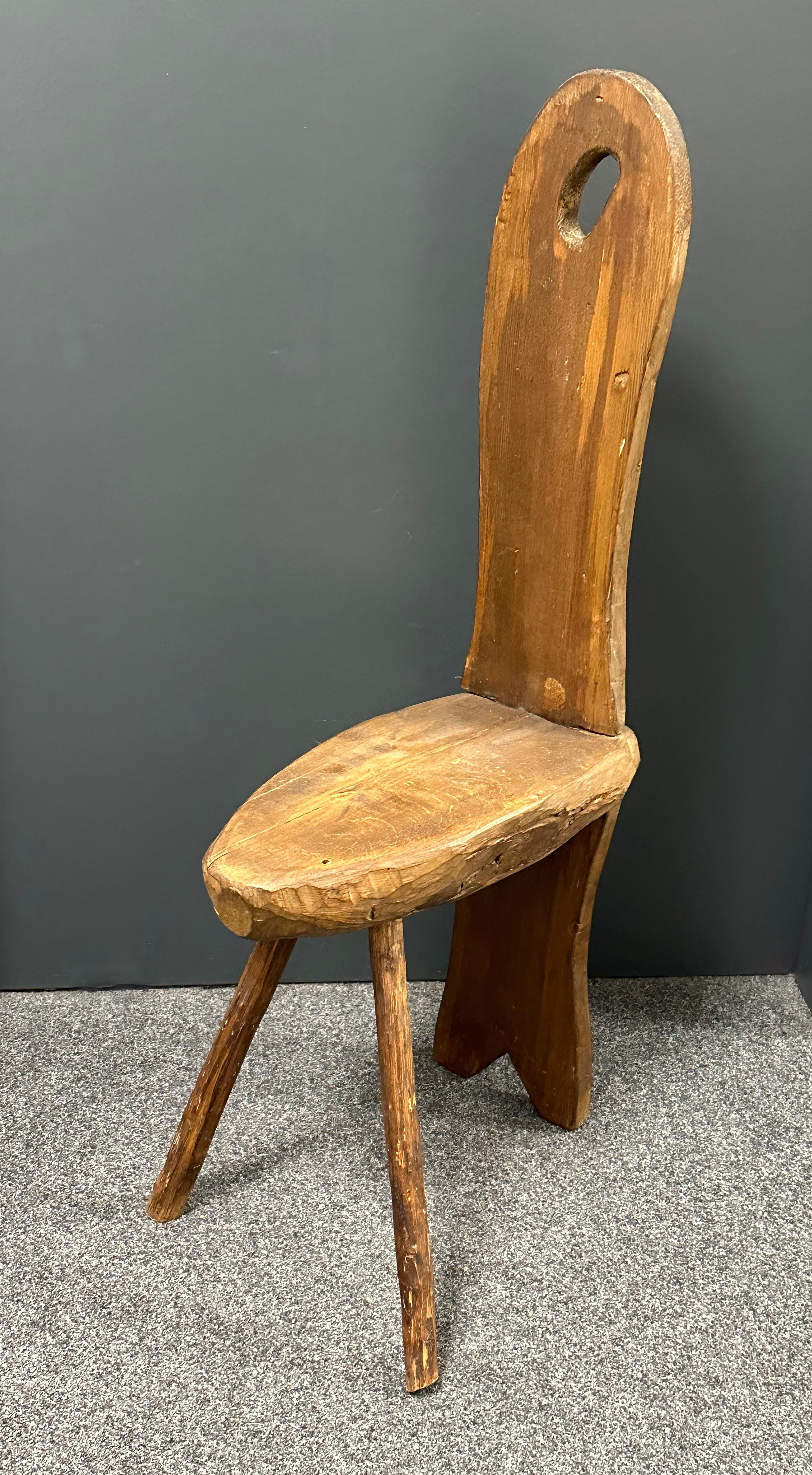Mid-Century Modern Brutalist Folkart Tripod Chair, Germany Vintage 1950s For Sale 2
