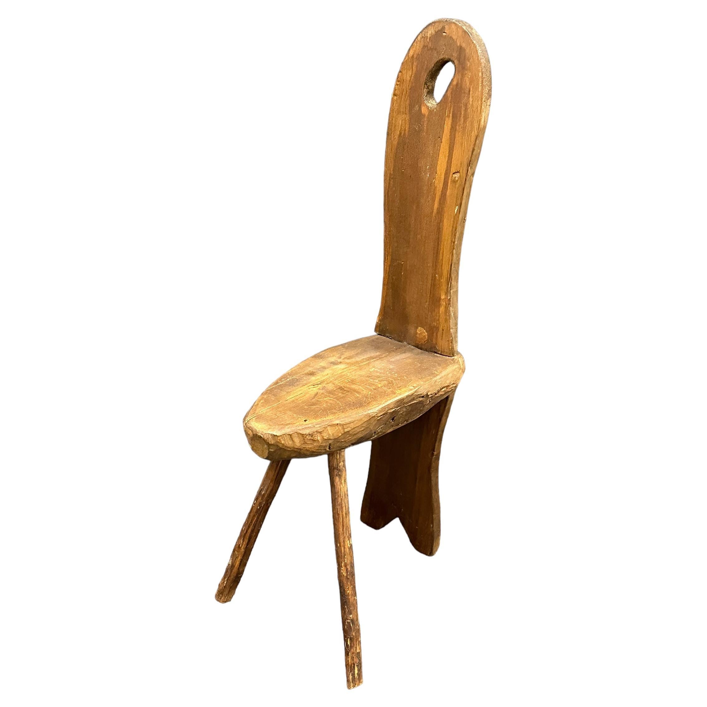 Mid-Century Modern Brutalist Folkart Tripod Chair, Germany Vintage 1950s For Sale