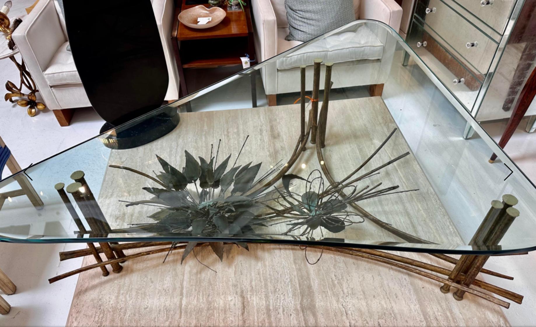 American Mid Century Modern Brutalist Gilt Metal Cocktail or Coffee Table For Sale