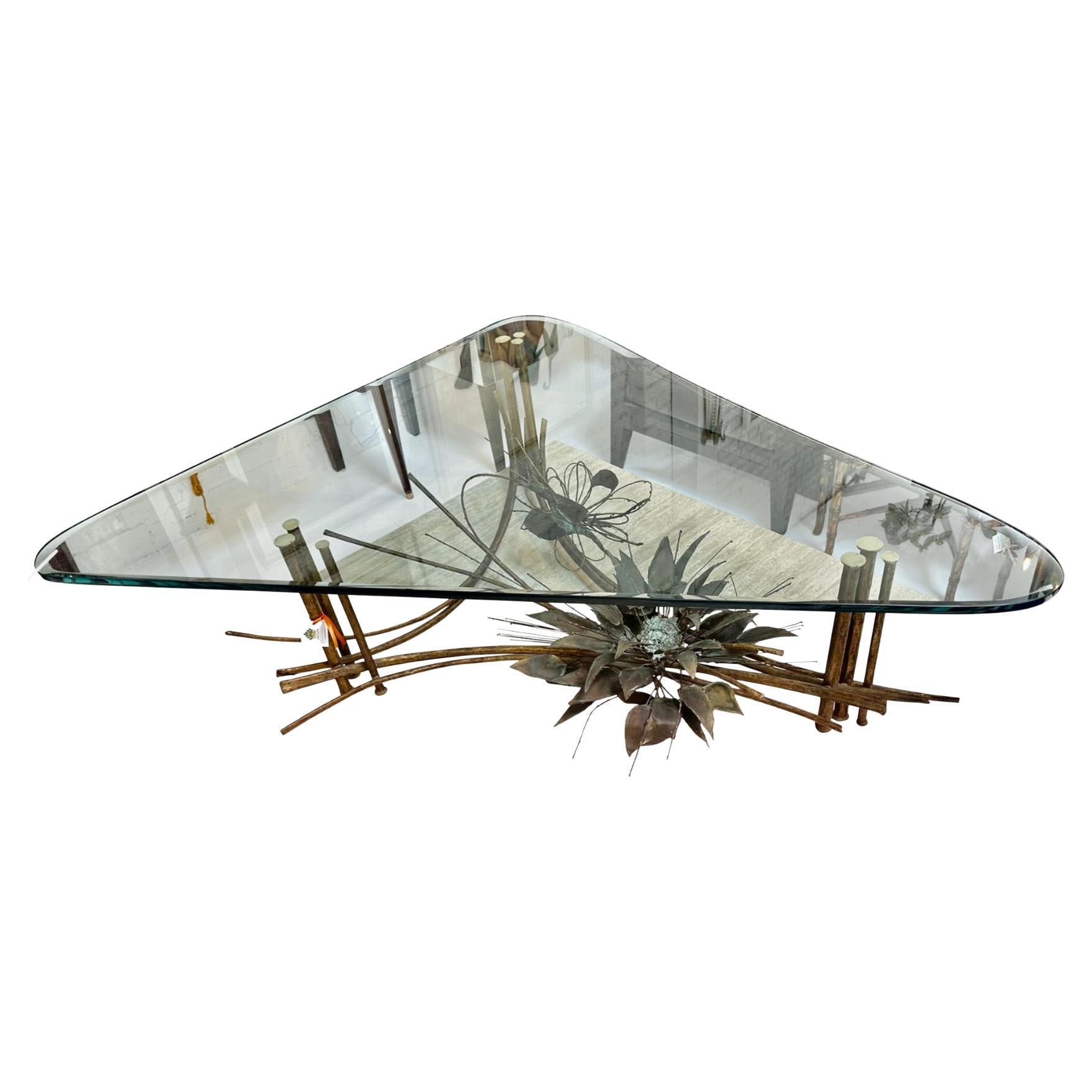 Mid Century Modern Brutalist Gilt Metal Cocktail or Coffee Table For Sale