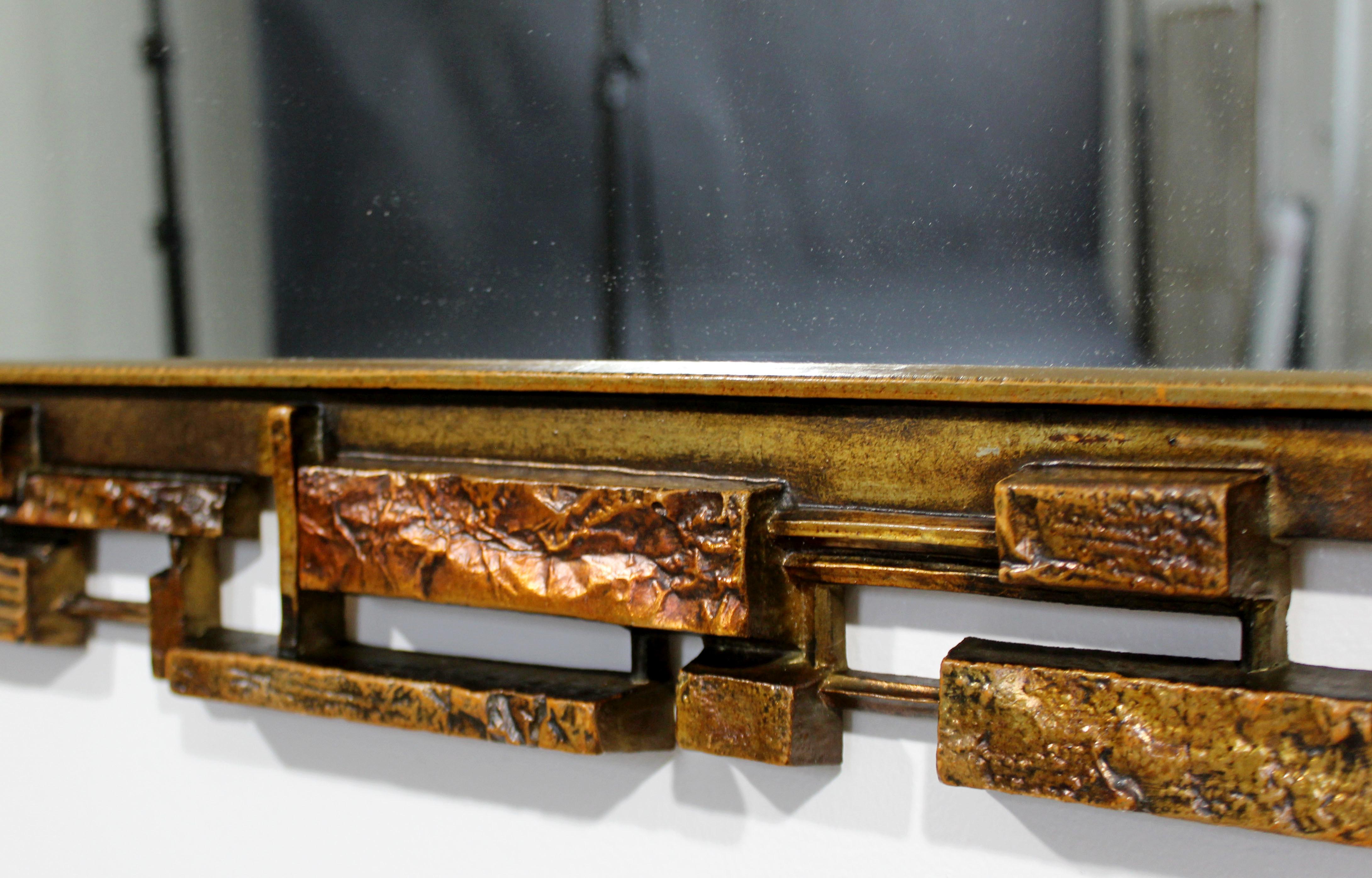 Late 20th Century Mid-Century Modern Brutalist Gold Gilt Wall Mirror Sculpture Syroco Canada 1970s