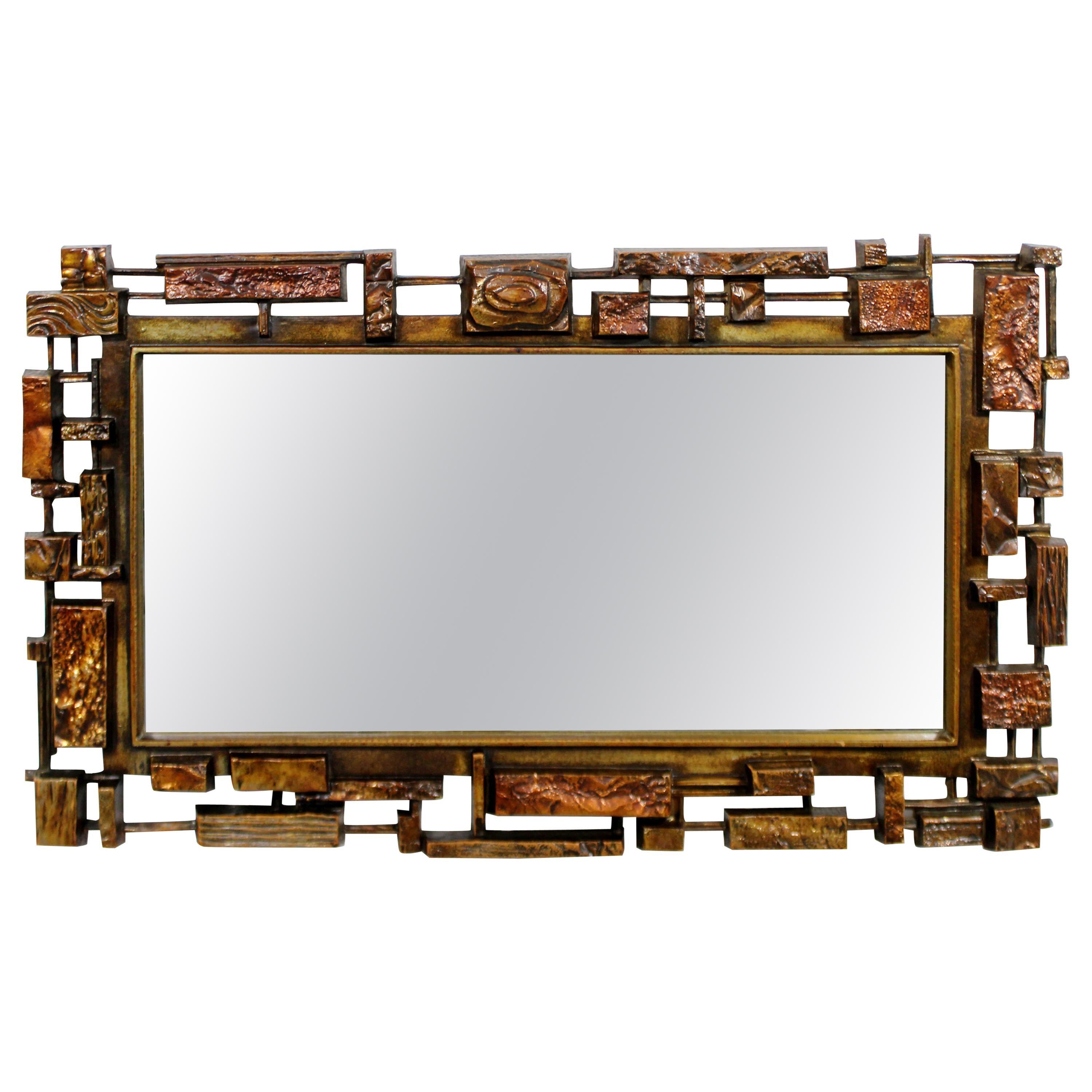 Mid-Century Modern Brutalist Gold Gilt Wall Mirror Sculpture Syroco Canada 1970s