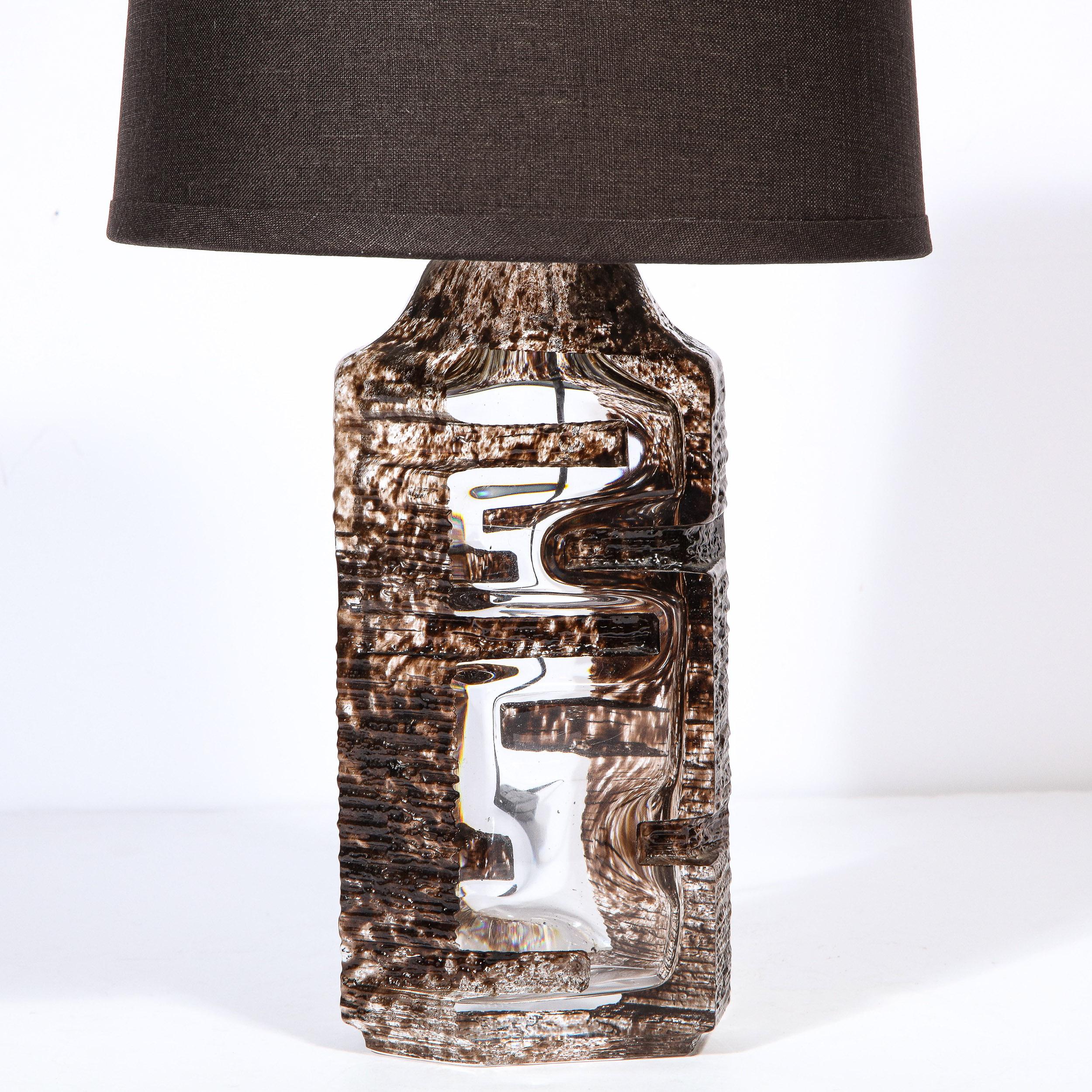 French Mid-Century Modern Brutalist Handblown Glass Table Lamp Signed Daum