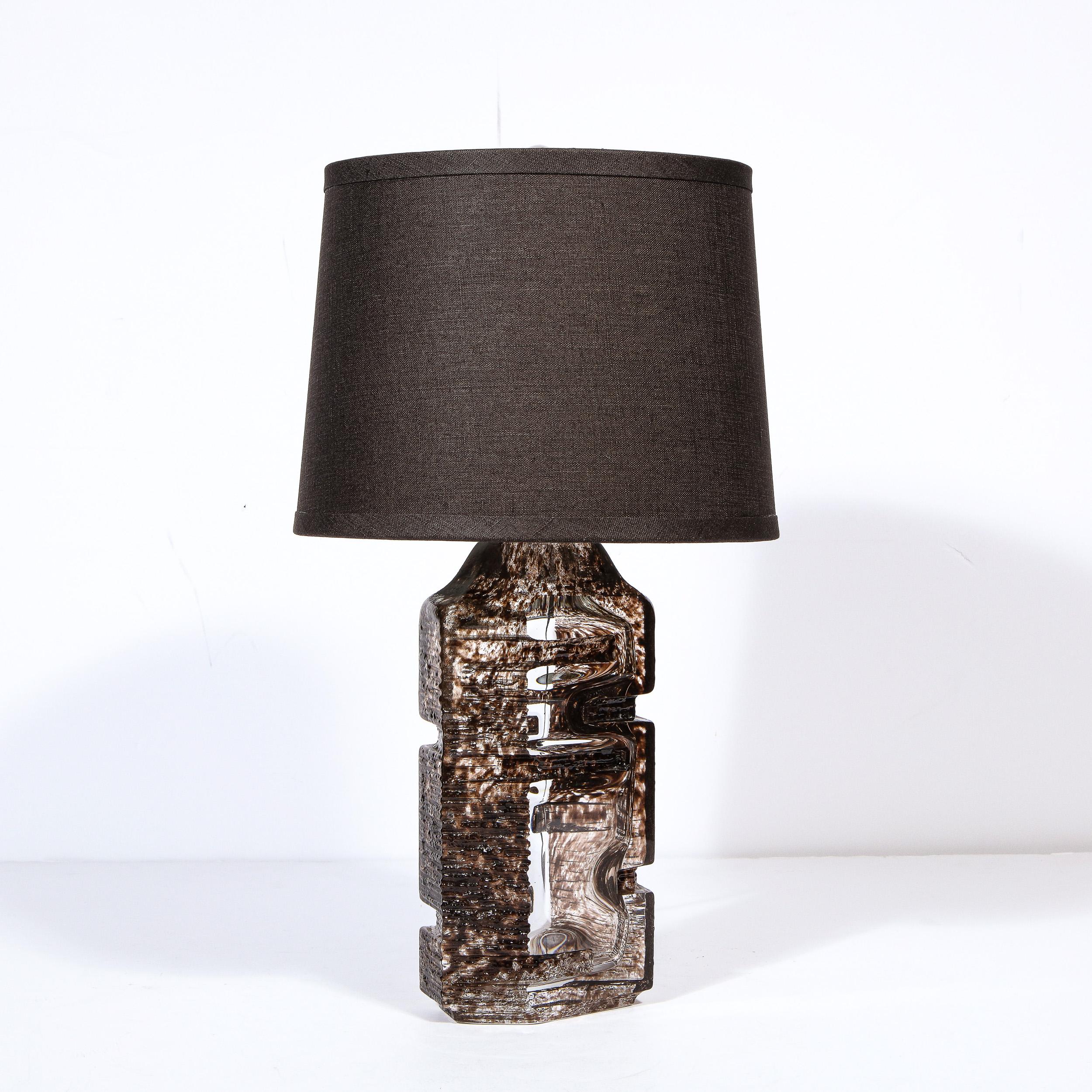 Mid-Century Modern Brutalist Handblown Glass Table Lamp Signed Daum In Excellent Condition For Sale In New York, NY