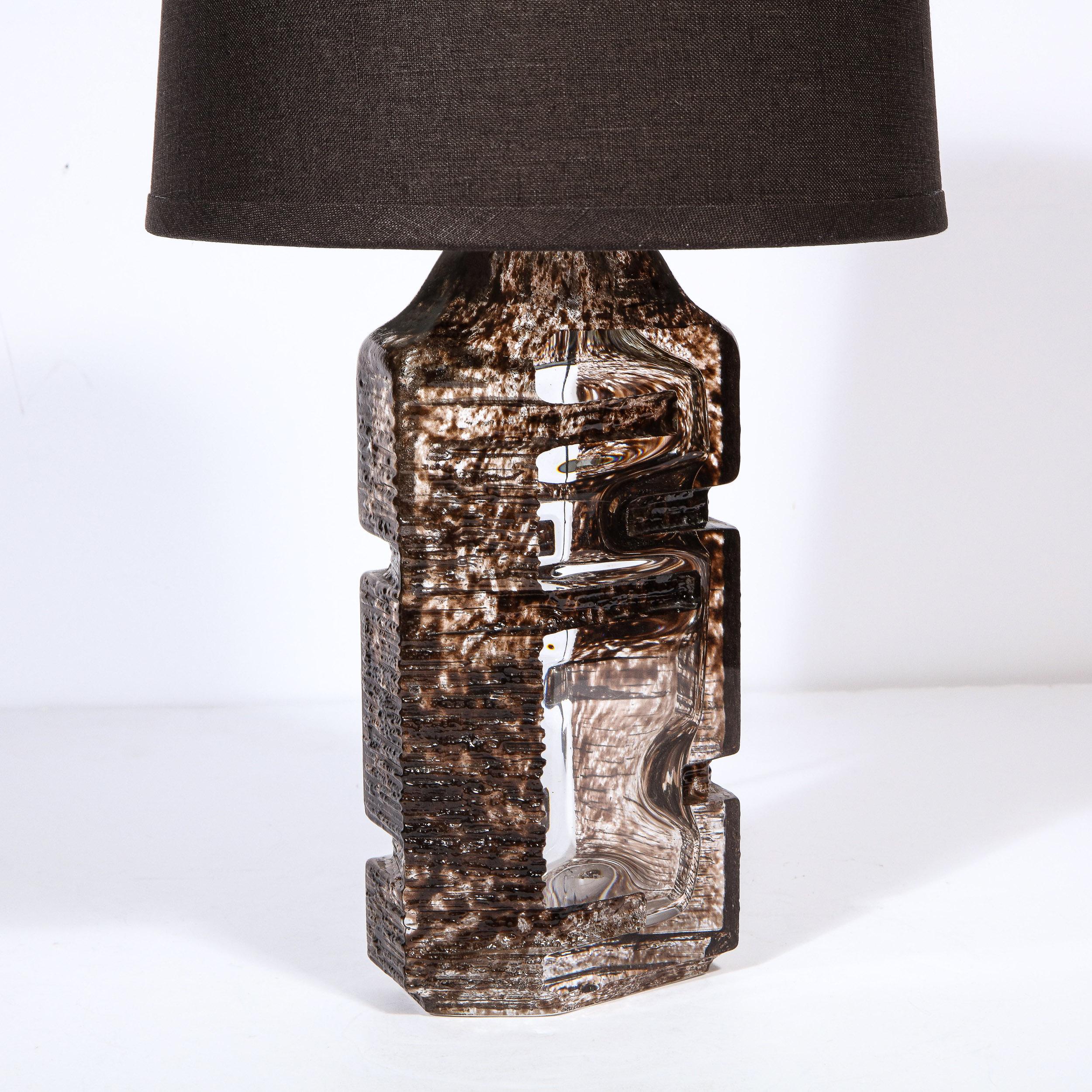Late 20th Century Mid-Century Modern Brutalist Handblown Glass Table Lamp Signed Daum For Sale