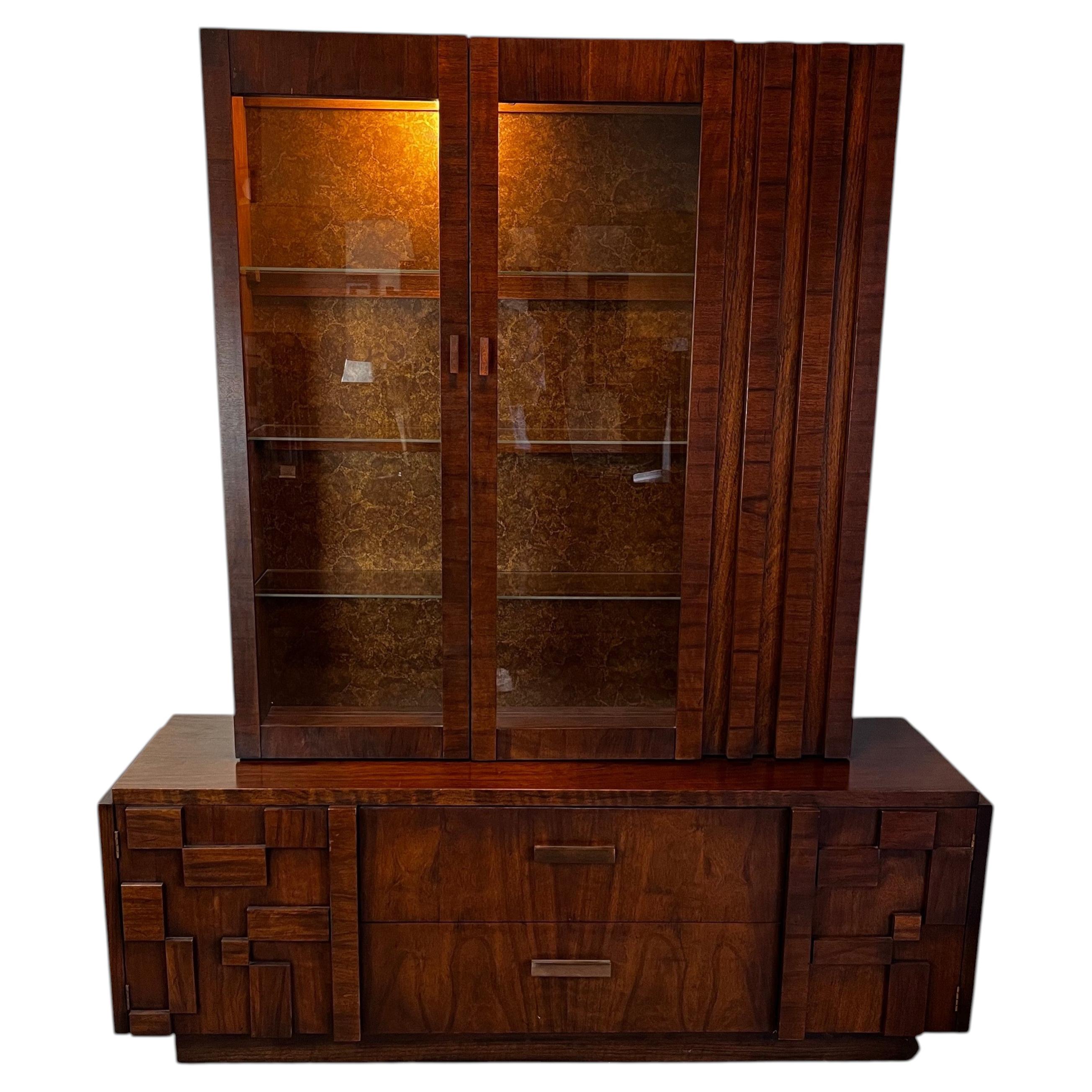 Mid-Century Modern Brutalist Hutch by Lane Furniture, Walnut, 1965