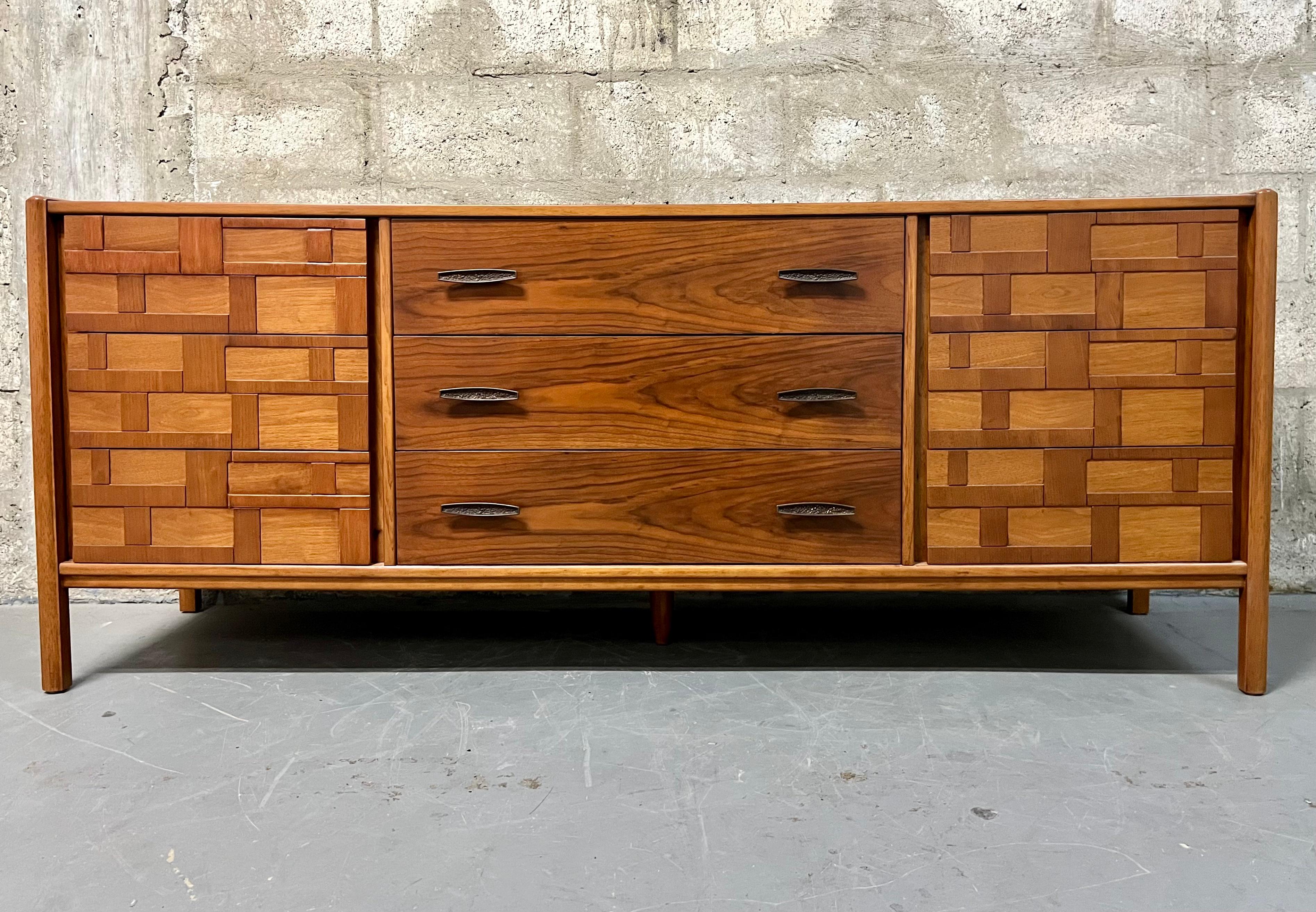 American Mid Century Modern Brutalist Inspired Nine Drawers Dresser. Circa 1960s For Sale
