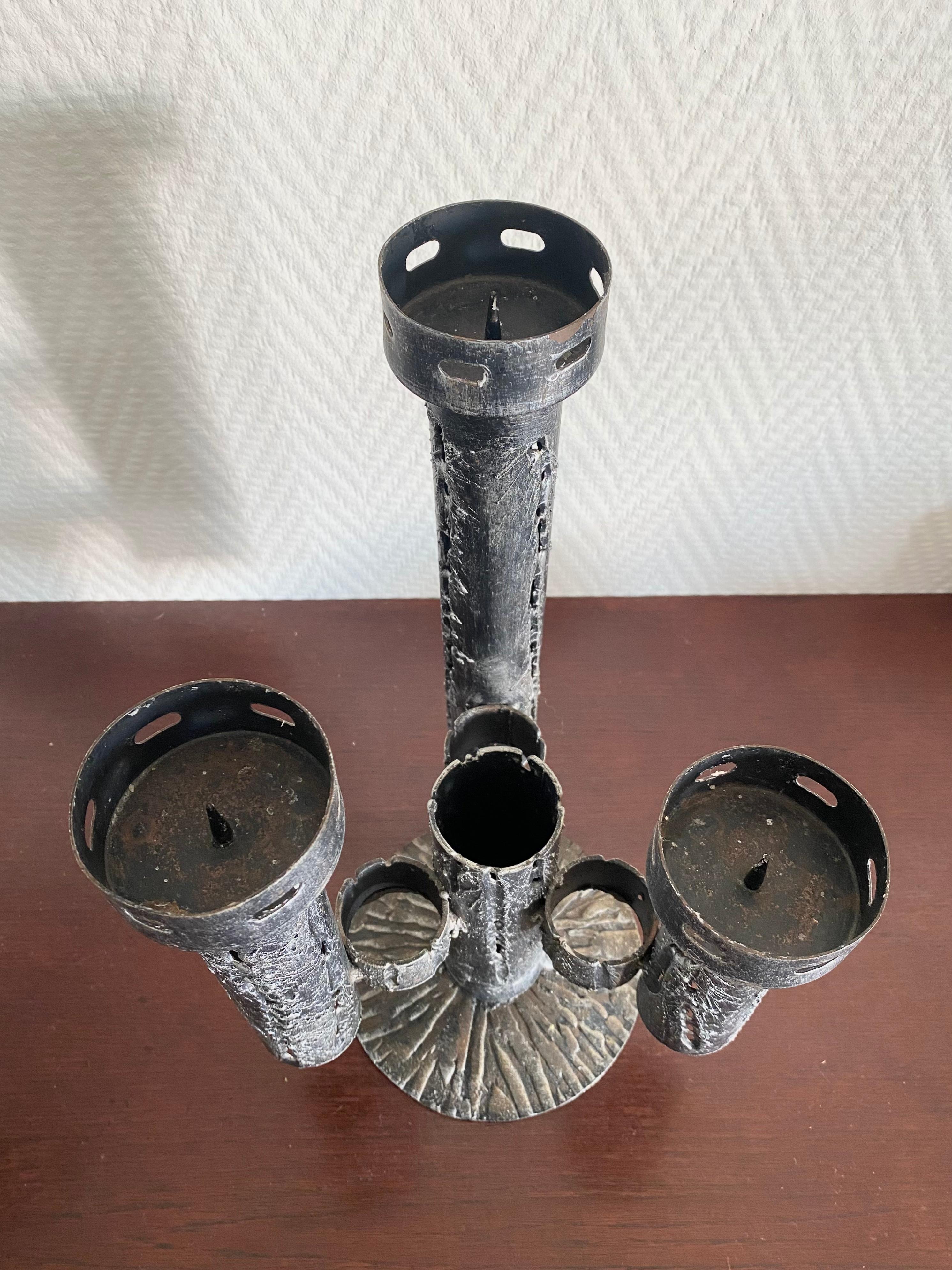 European Mid-Century Modern Brutalist Iron Candleholder, Candlestick For Sale