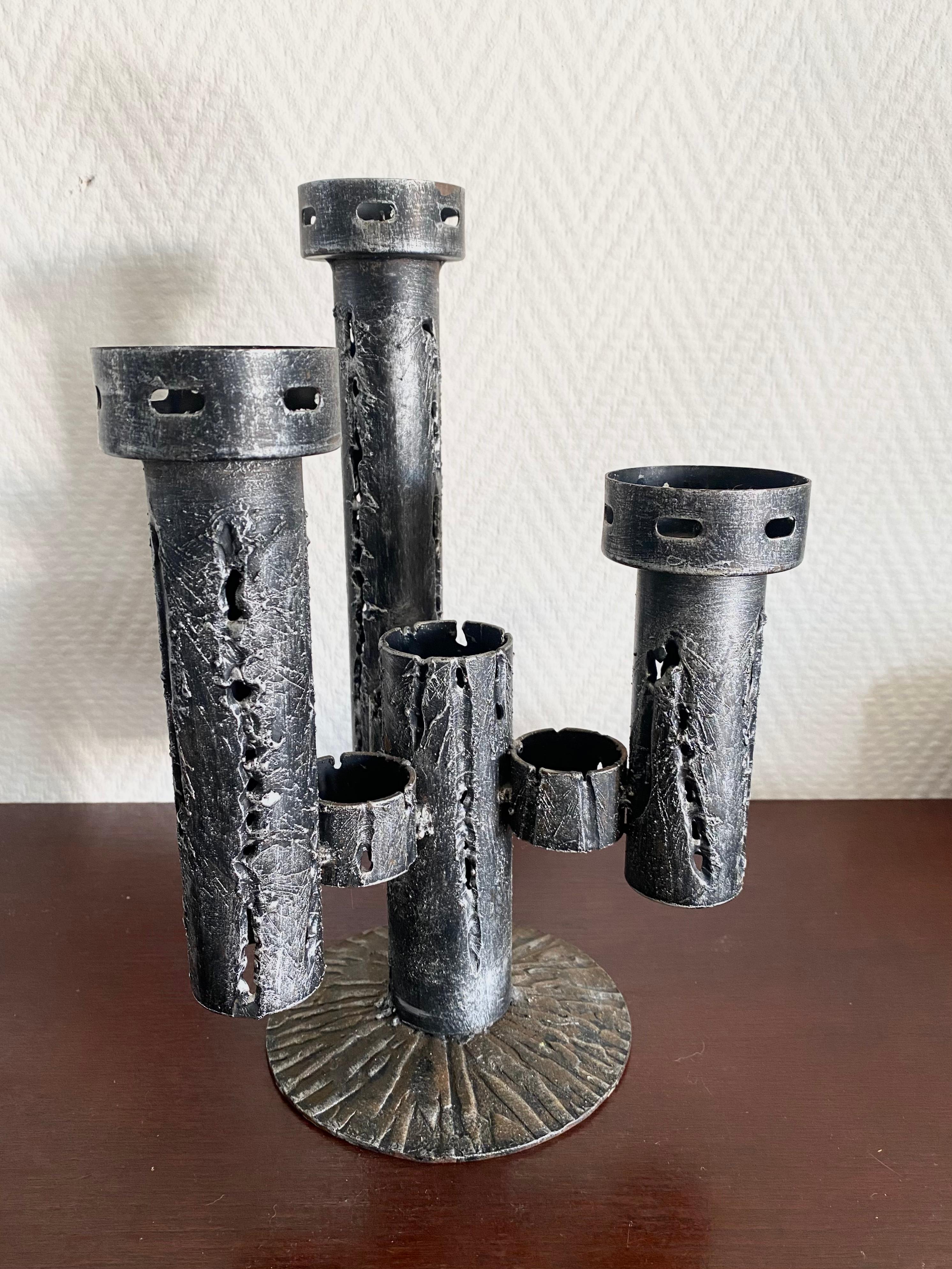Mid-Century Modern Brutalist Iron Candleholder, Candlestick In Good Condition For Sale In Schagen, NL