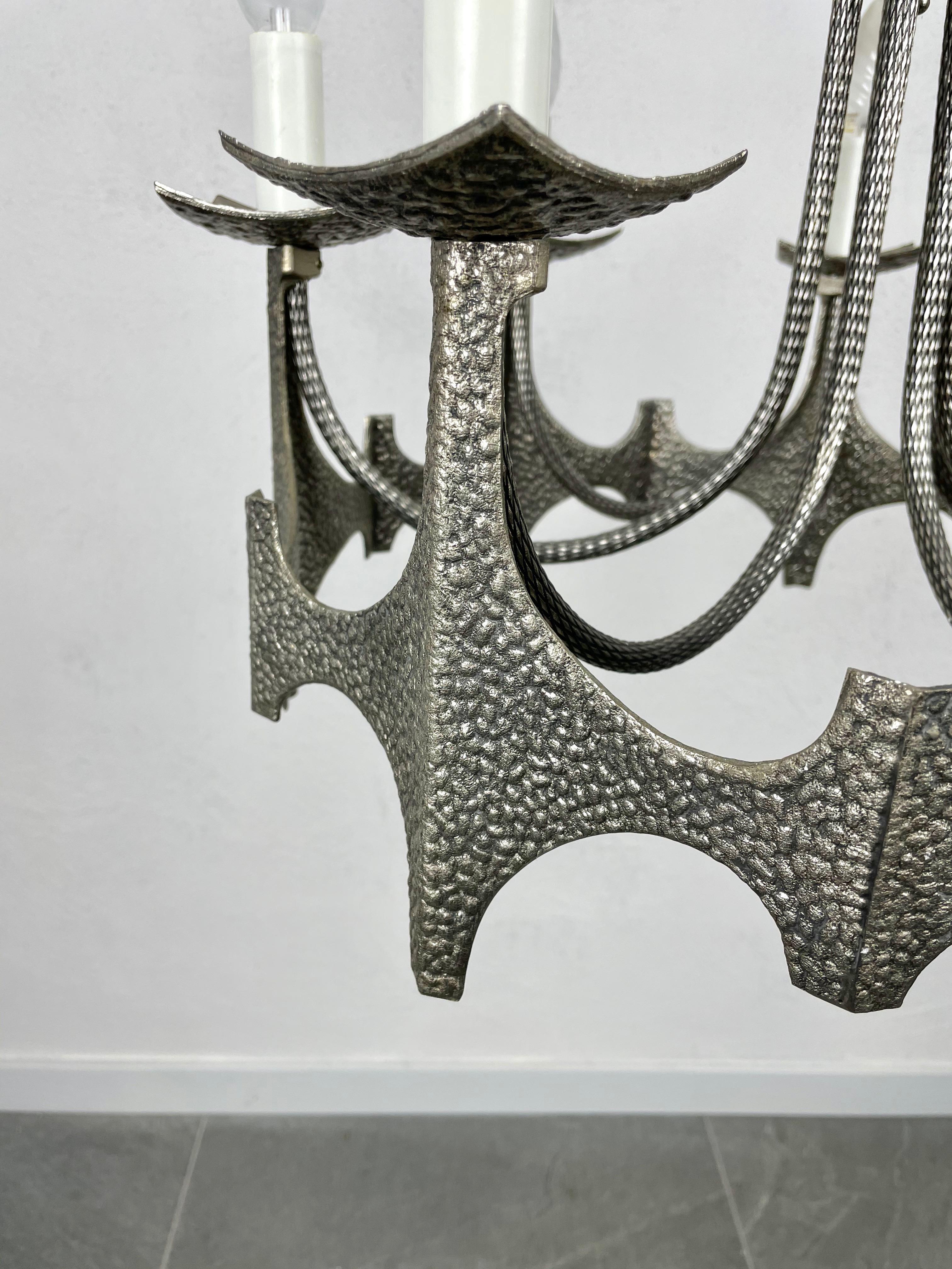 Mid-Century Modern Brutalist Iron Chandelier Pendant For Sale 4