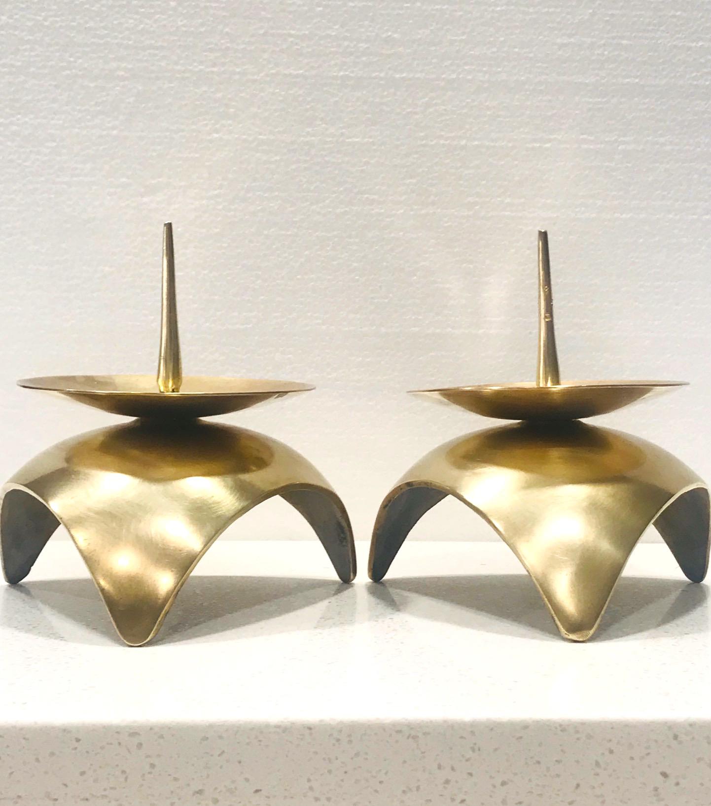 Mid-Century Modern Brutalist Japanese Candleholders in Solid Brass, circa 1960s 8