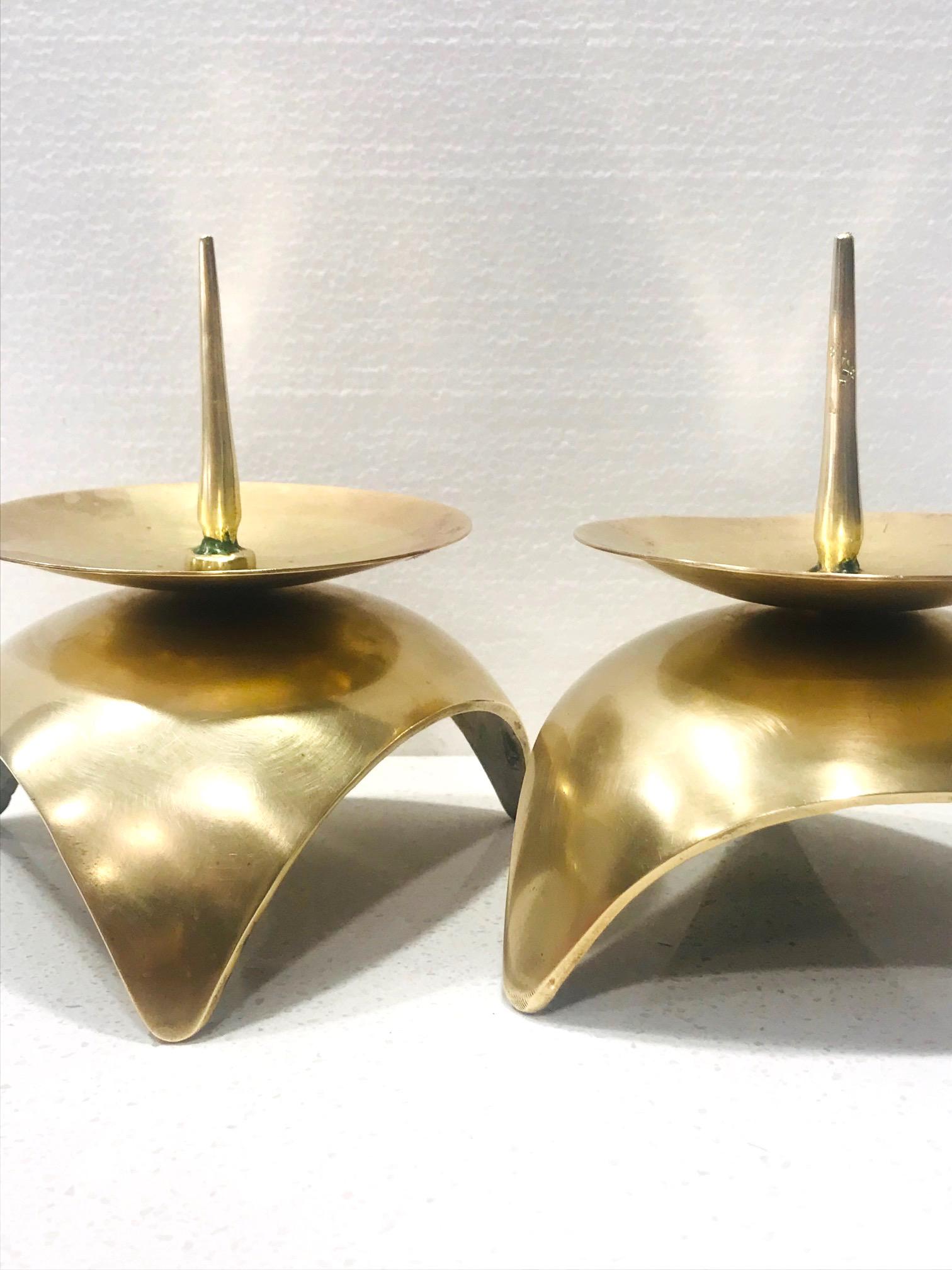 Mid-20th Century Mid-Century Modern Brutalist Japanese Candleholders in Solid Brass, circa 1960s