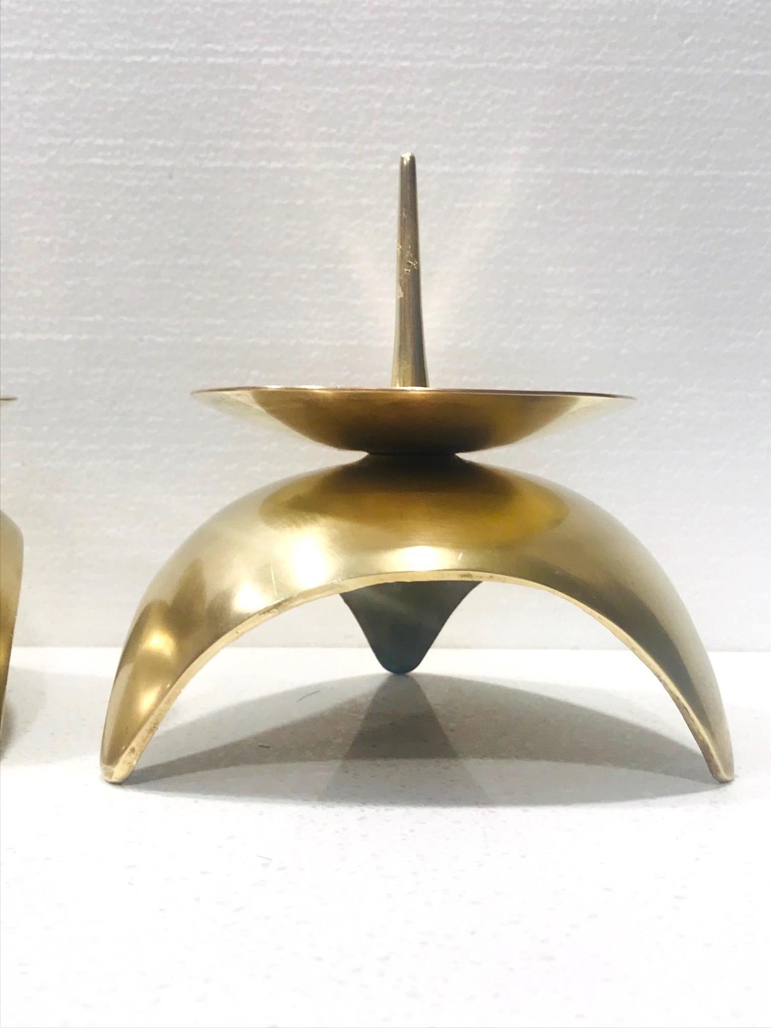 Mid-Century Modern Brutalist Japanese Candleholders in Solid Brass, circa 1960s 3