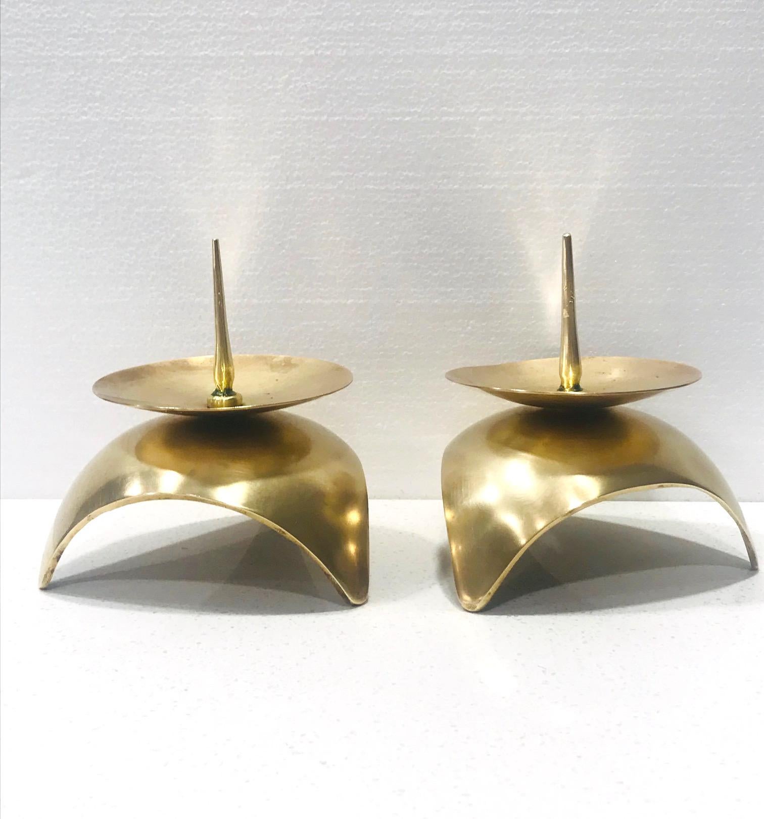 Mid-Century Modern Brutalist Japanese Candleholders in Solid Brass, circa 1960s 4