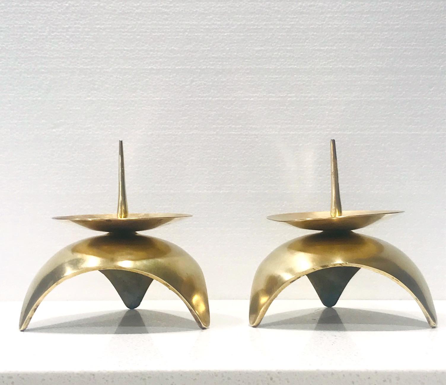 Mid-Century Modern Brutalist Japanese Candleholders in Solid Brass, circa 1960s 9
