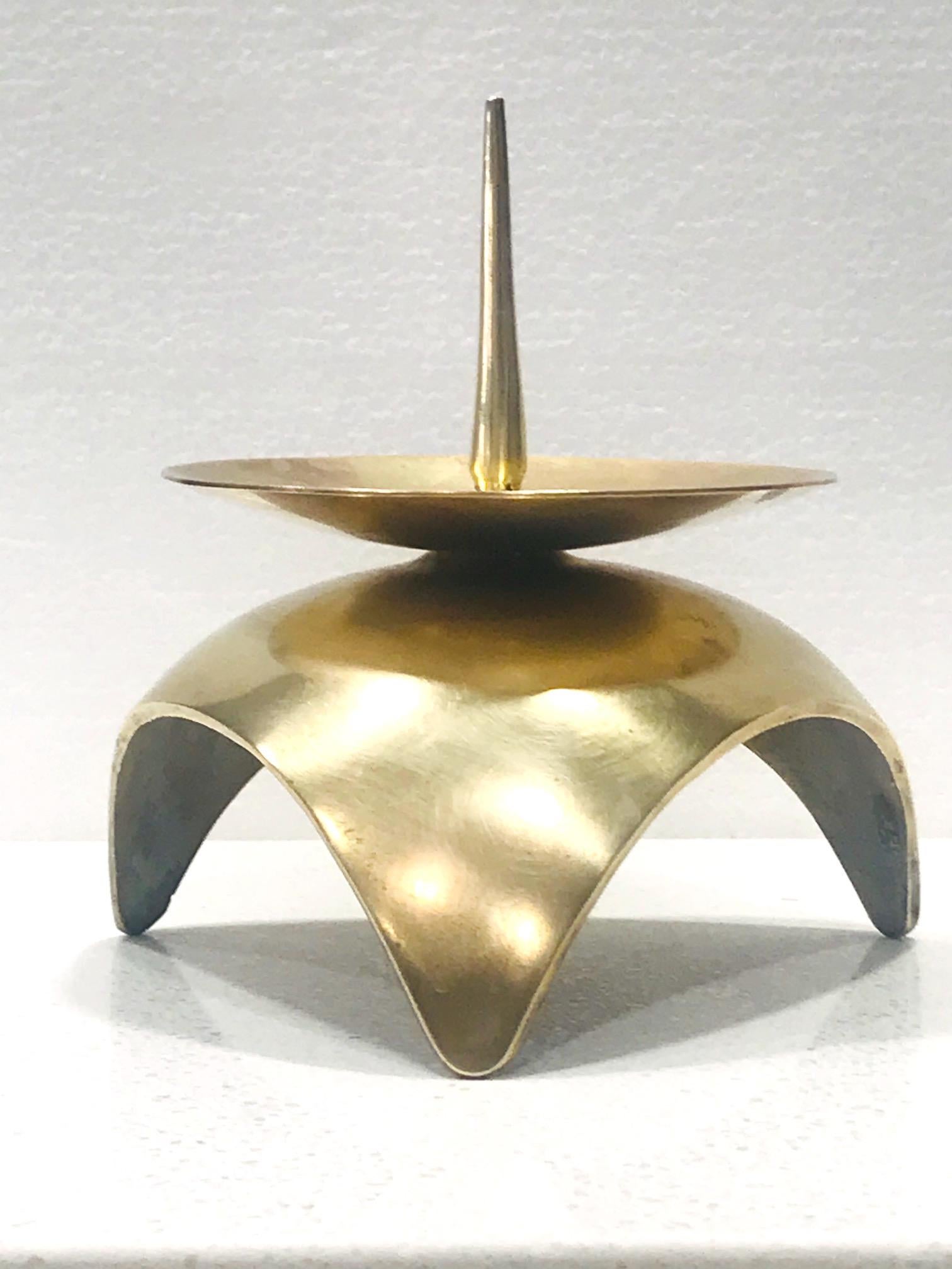 Mid-Century Modern Brutalist Japanese Candleholders in Solid Brass, circa 1960s 1