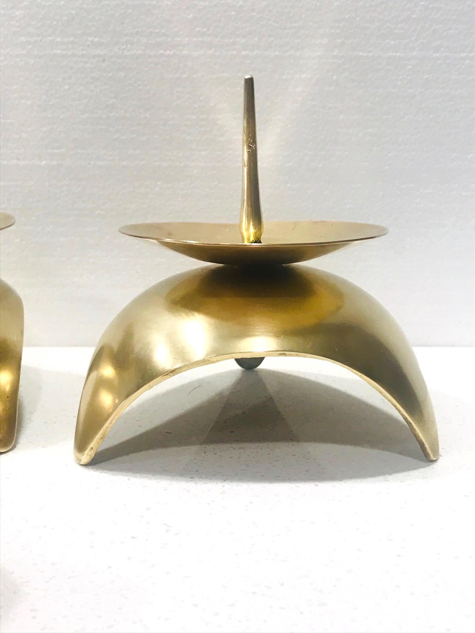 Mid-Century Modern Brutalist Japanese Candleholders in Solid Brass, circa 1960s 2