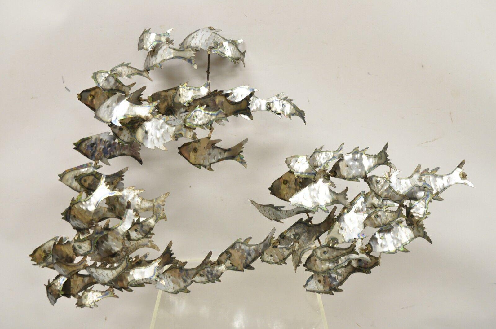 Mid-Century Modern Brutalist Jere Style School of Fish Wall Art Sculpture 5