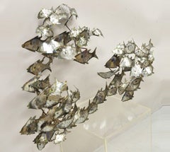 Mid-Century Modern Brutalist Jere Style School of Fish Wall Art Sculpture