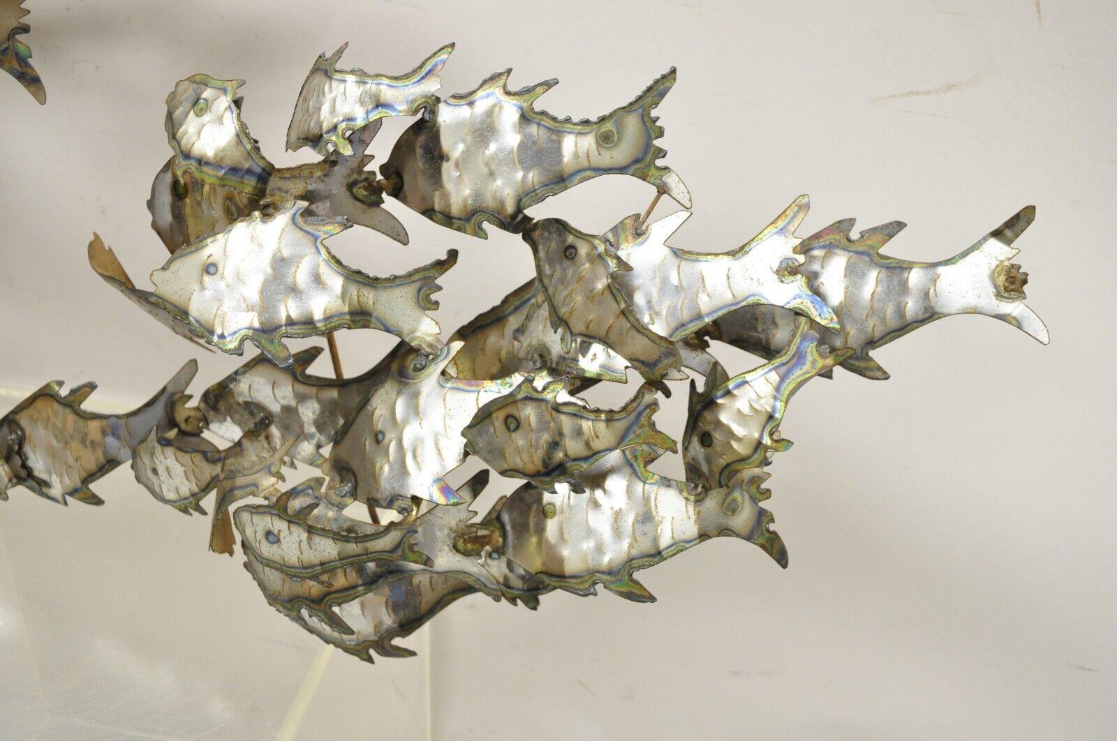 20th Century Mid-Century Modern Brutalist Jere Style School of Fish Wall Art Sculpture