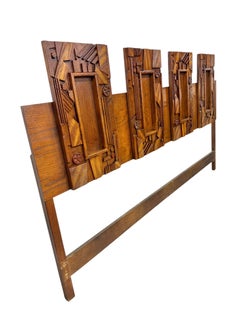 Mid-Century Modern Brutalist King Size Walnut Headboard