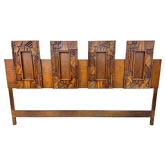 Mid-Century Modern Brutalist King Size Walnut Headboard
