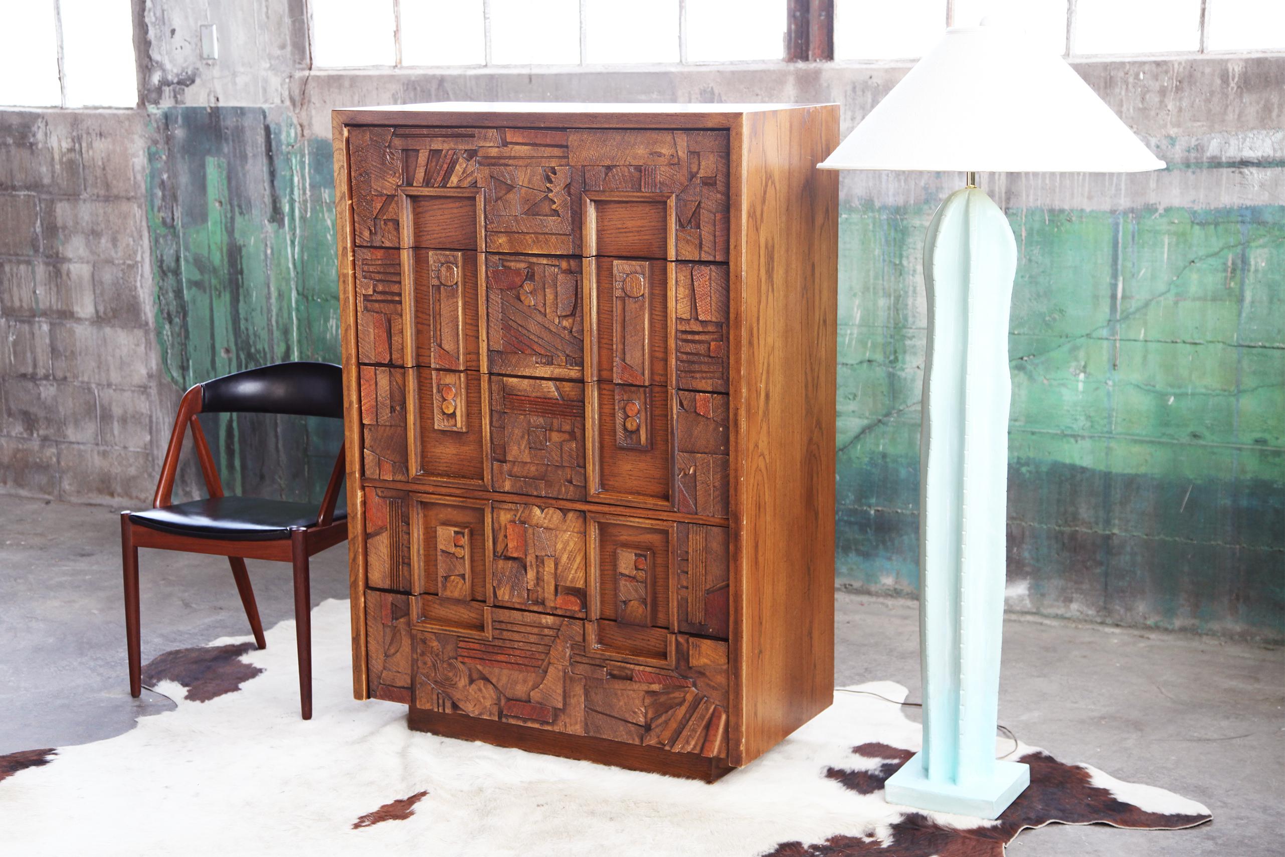 Mid-Century Modern Mid Century Modern Brutalist Lane Paul Evans Pueblo 5 Drawer Highboy Dresser