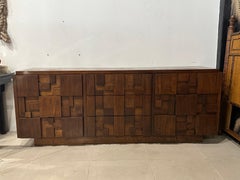 Mid-Century Modern Brutalist Lane Staccato 9 Drawer Walnut Wood Lowboy Dresser