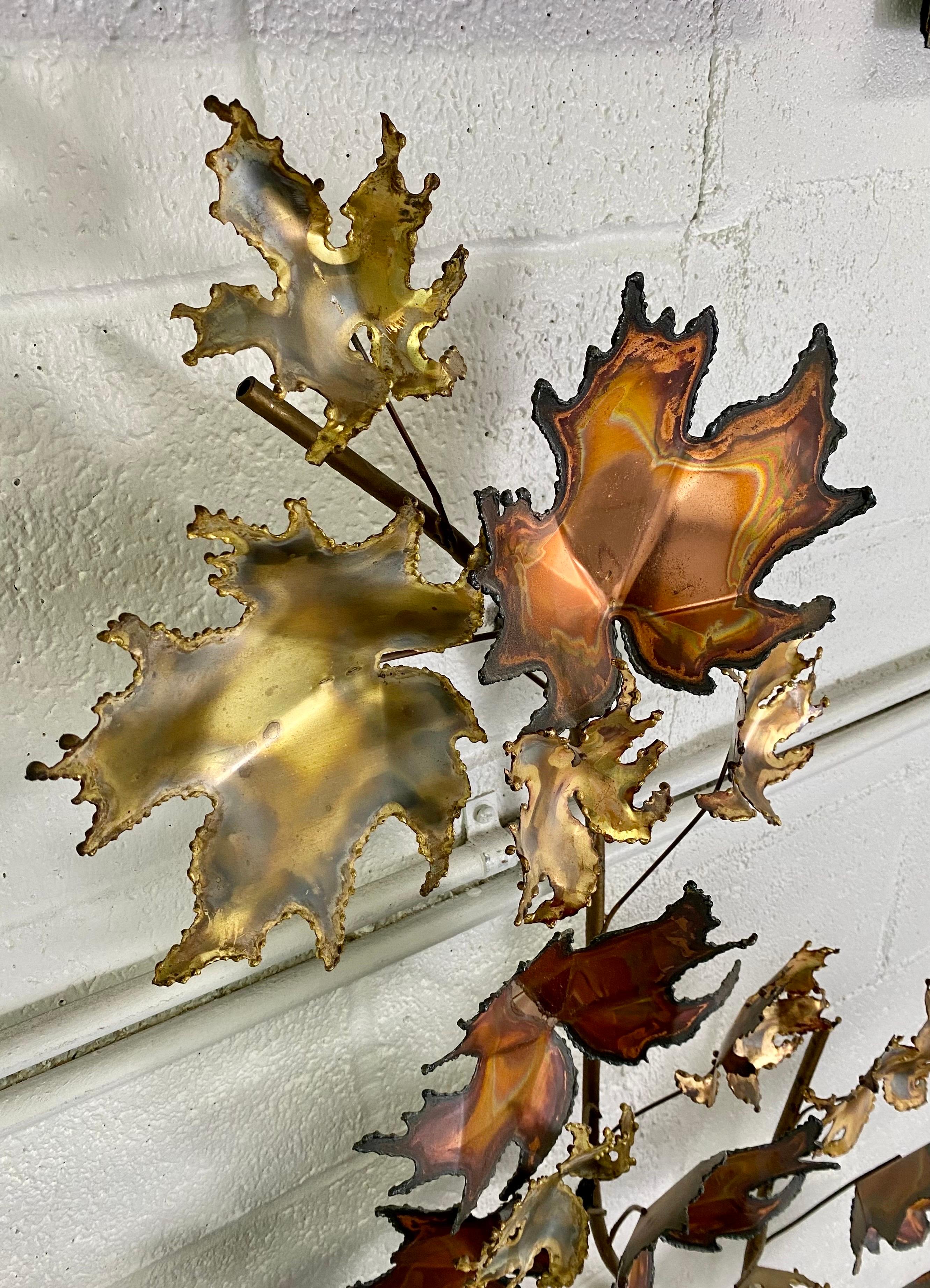 Hand-Crafted Mid-Century Modern Brutalist Leaf Bronze Wall Sculpture by Curtis Jere  For Sale