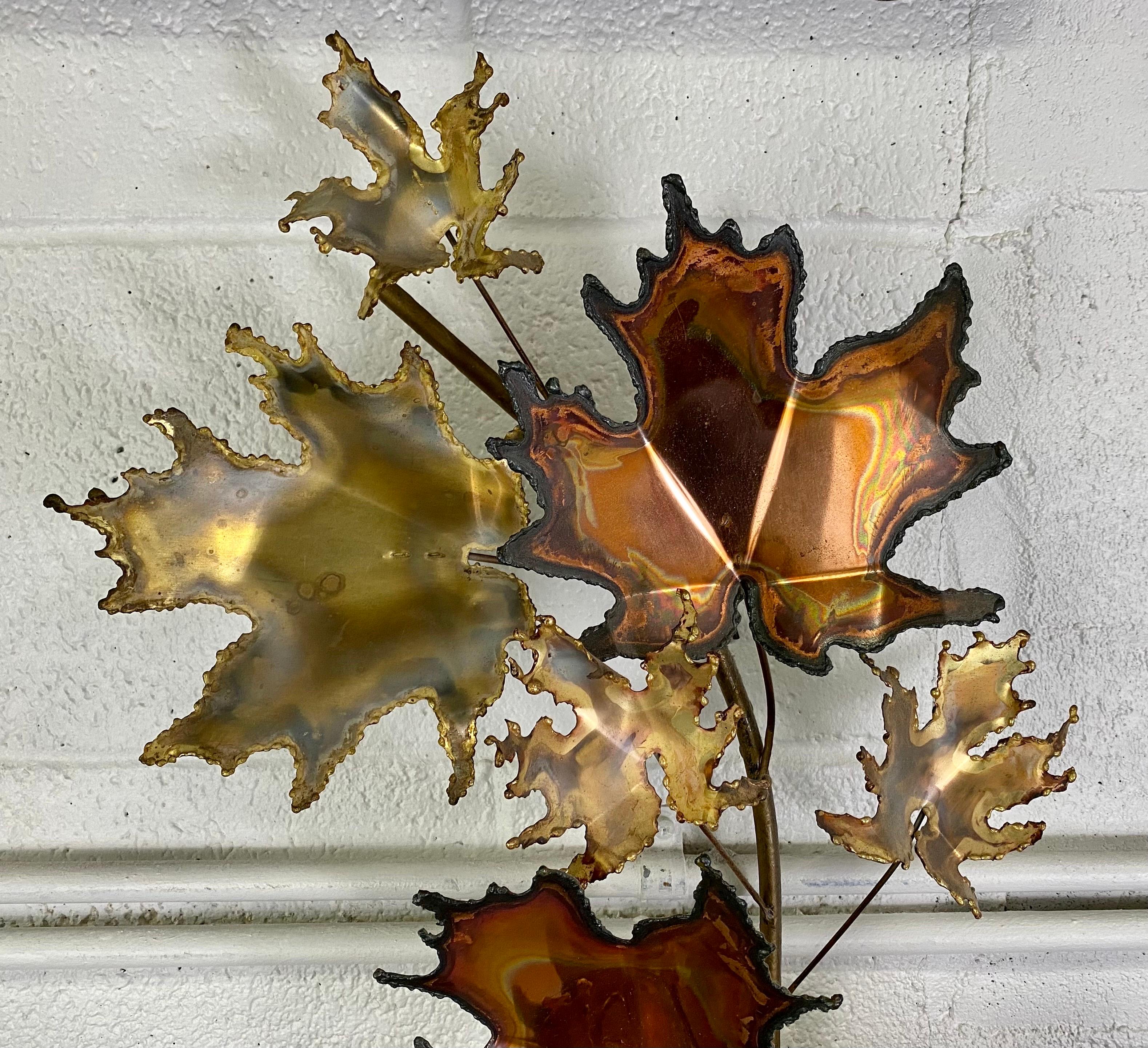 Mid-Century Modern Brutalist Leaf Bronze Wall Sculpture by Curtis Jere  In Good Condition For Sale In Plainview, NY