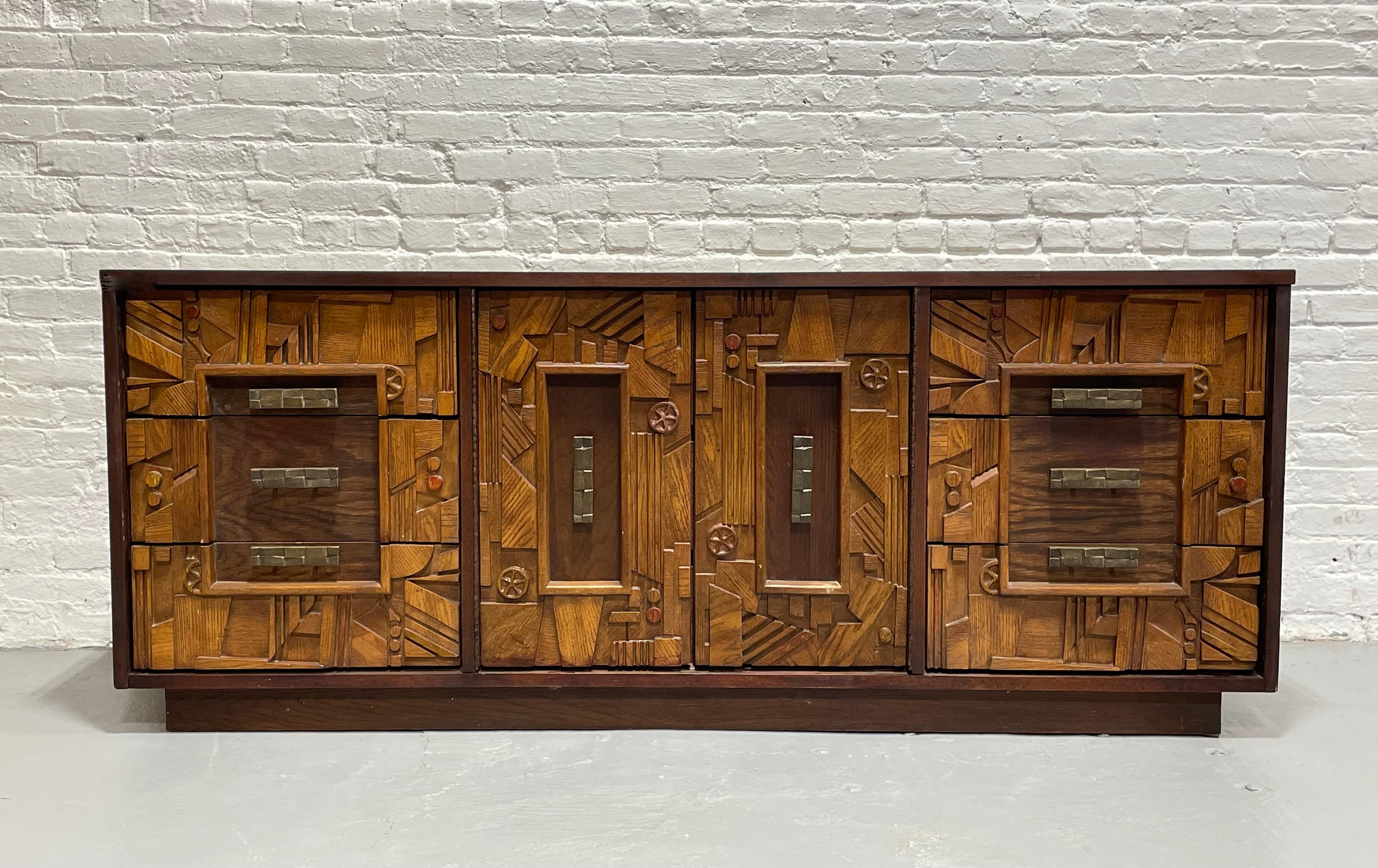 Mid-20th Century Mid Century MODERN BRUTALIST Long Dresser / CREDENZA in the style of Paul Evans For Sale