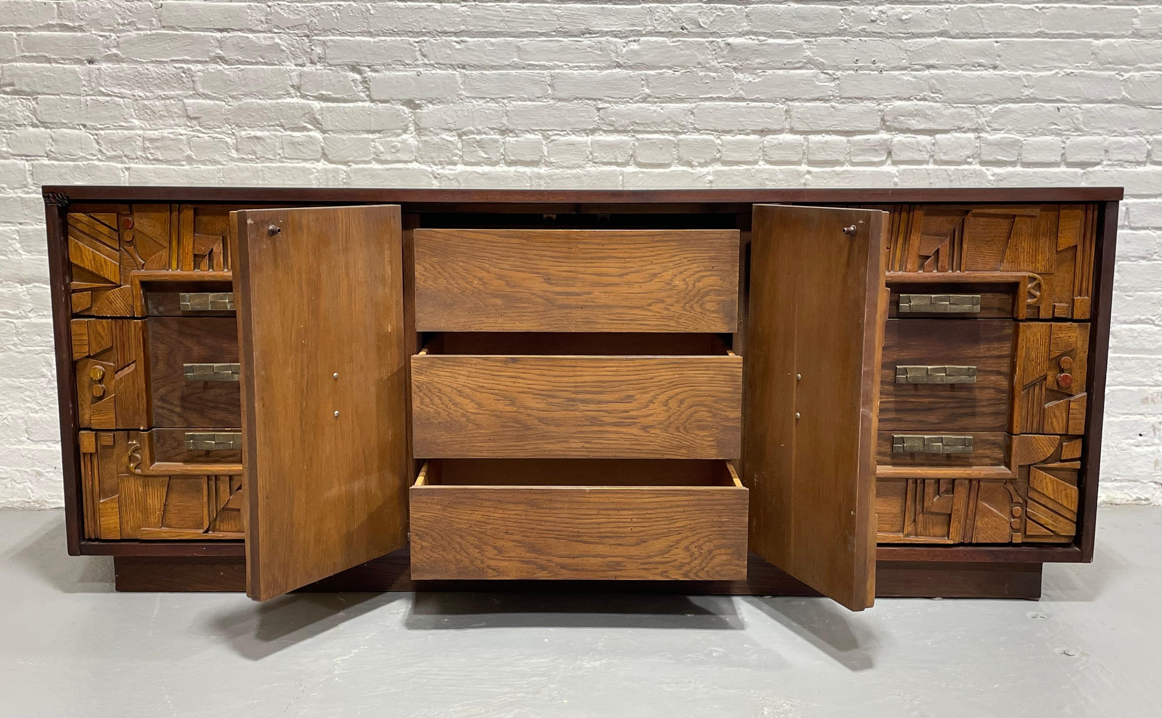 Mid Century MODERN BRUTALIST Long Dresser / CREDENZA in the style of Paul Evans For Sale 1