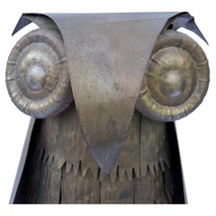Mid Century Modern Brutalist Metal Owl Sculpture in the Style of Curtis Jere