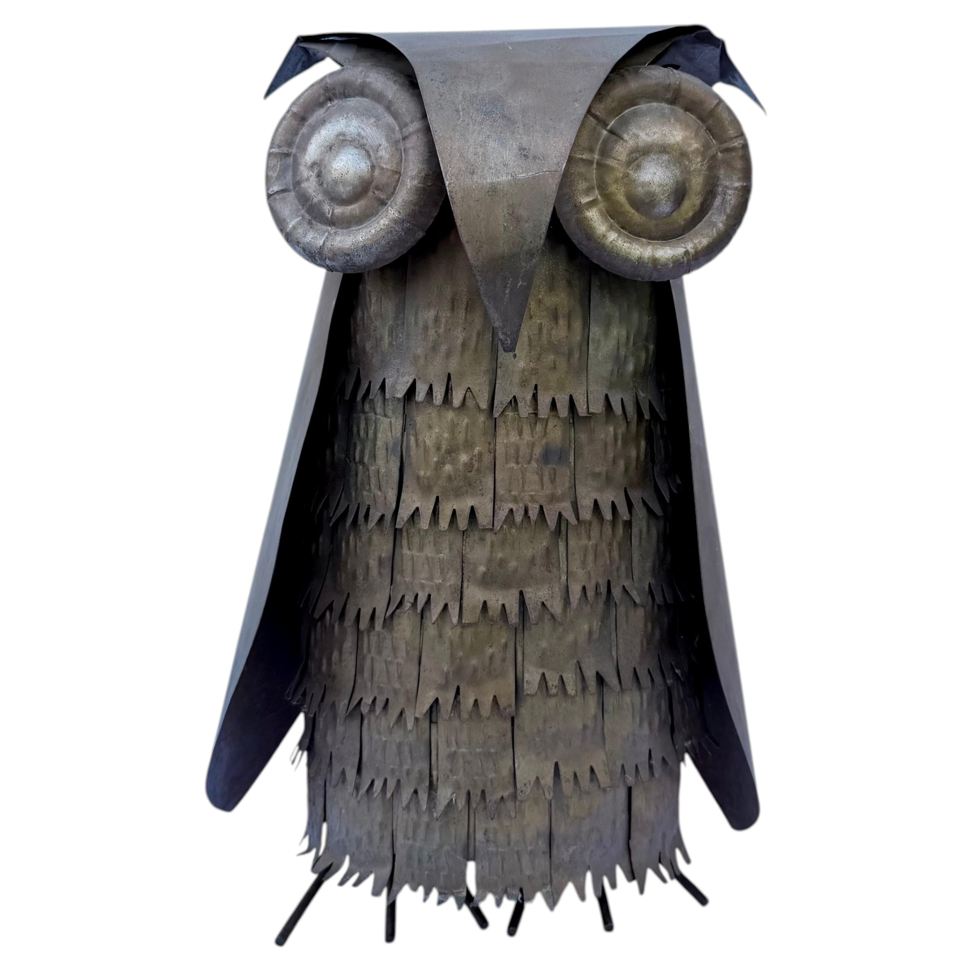 Mid Century Modern Brutalist Metal Owl Sculpture in the Style of Curtis Jere