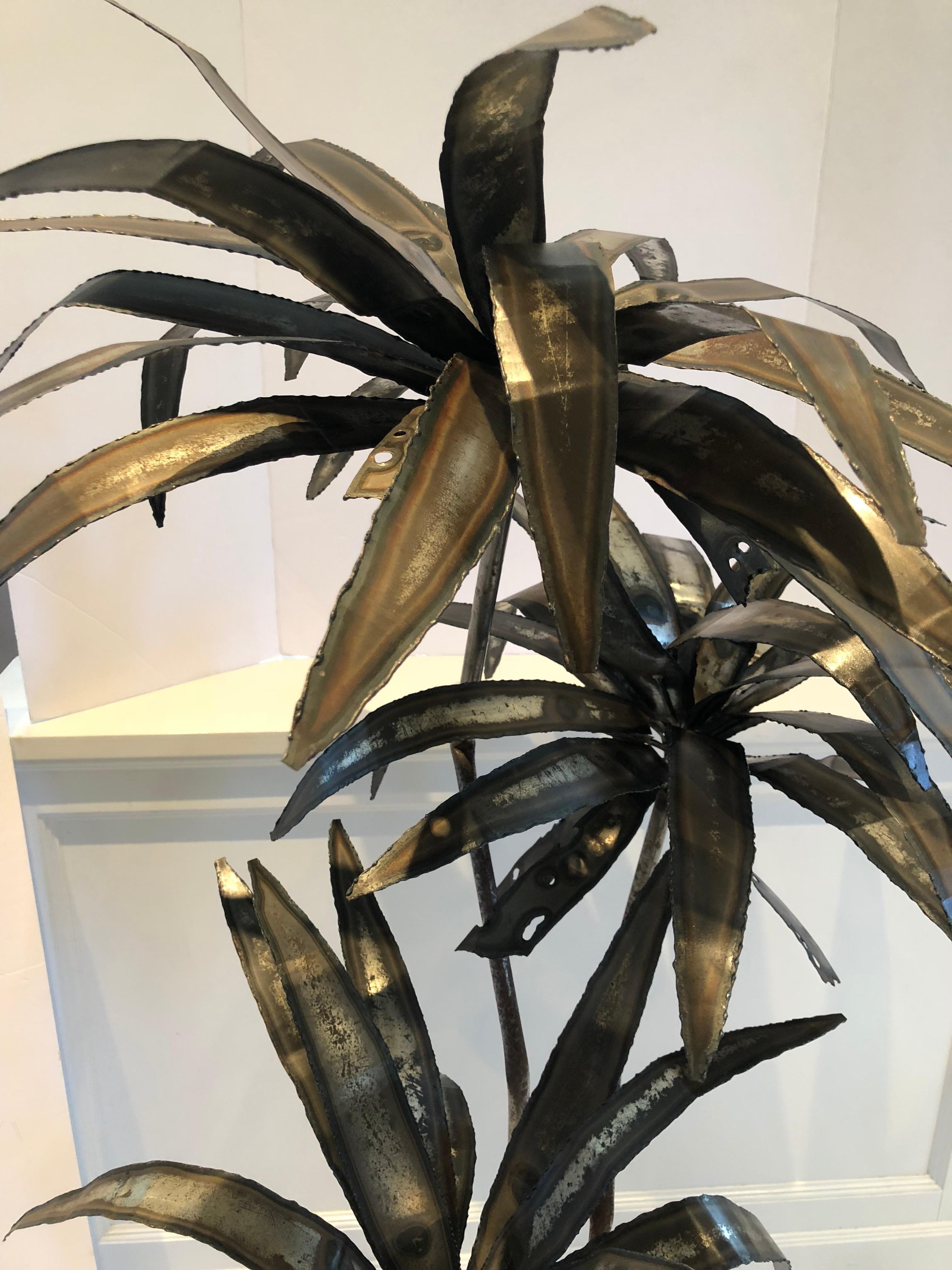 American Mid-Century Modern Brutalist Metal Sculpture of a Potted Palm Tree