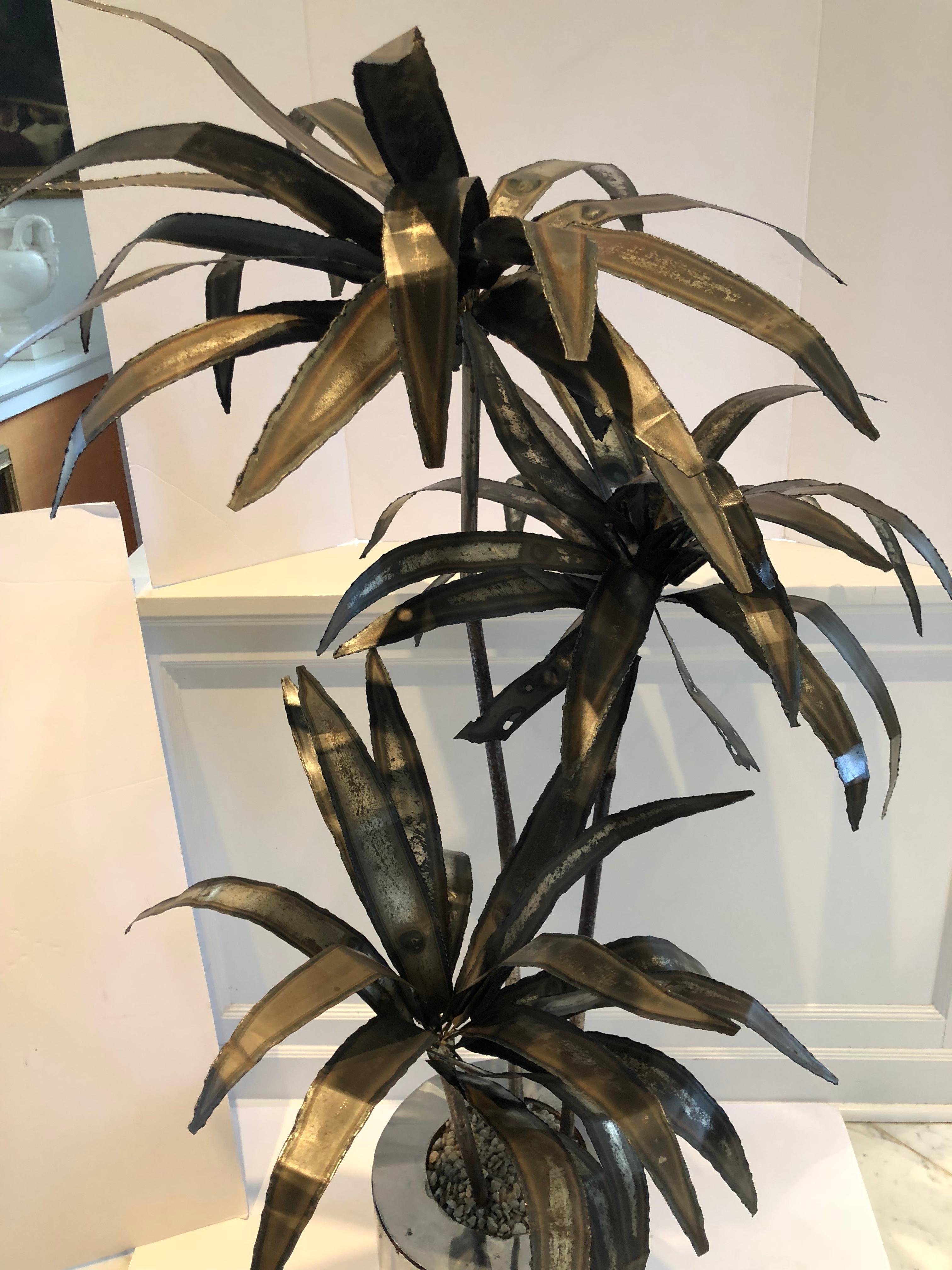 Mid-20th Century Mid-Century Modern Brutalist Metal Sculpture of a Potted Palm Tree
