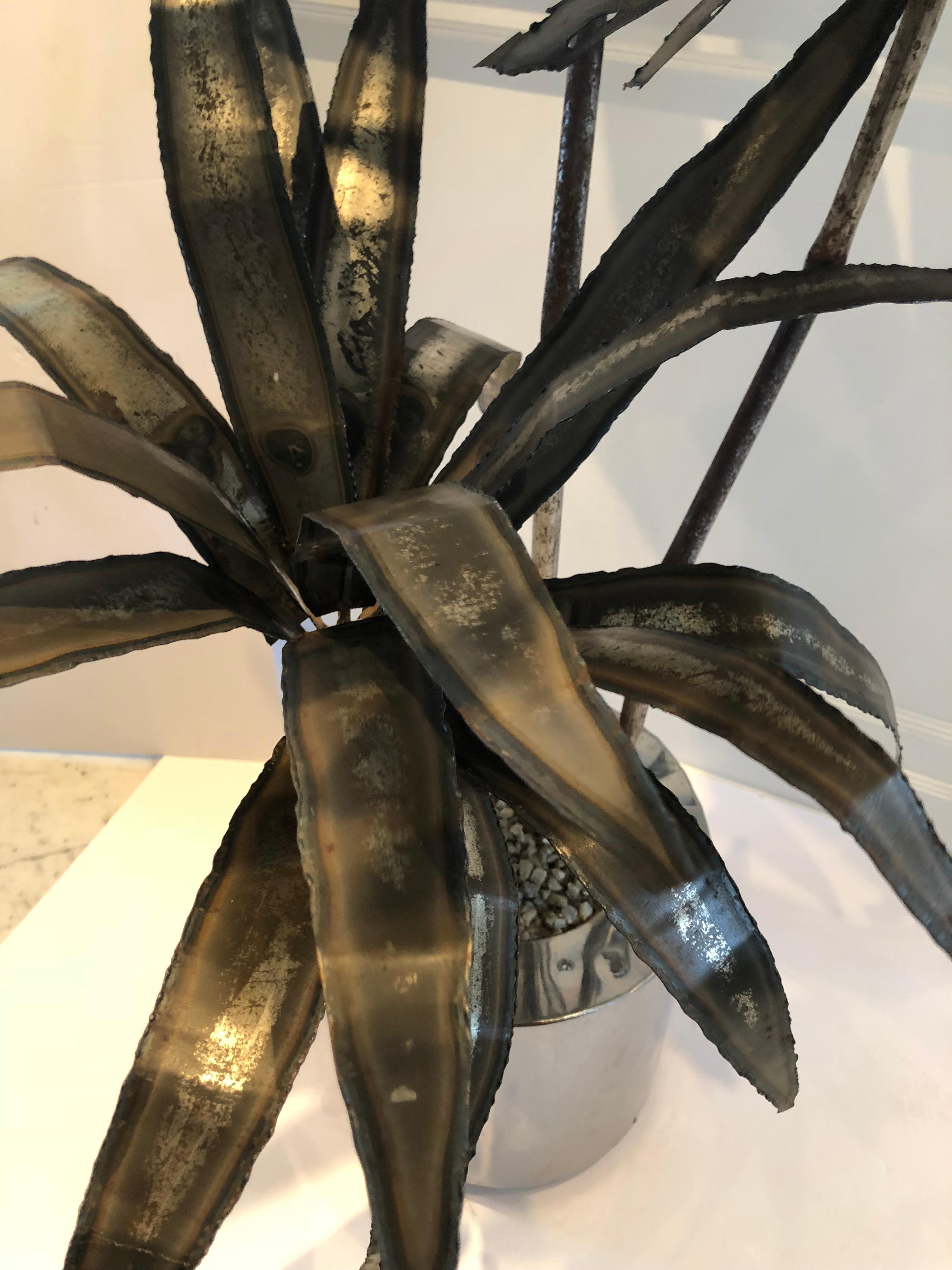 Mid-Century Modern Brutalist Metal Sculpture of a Potted Palm Tree 2