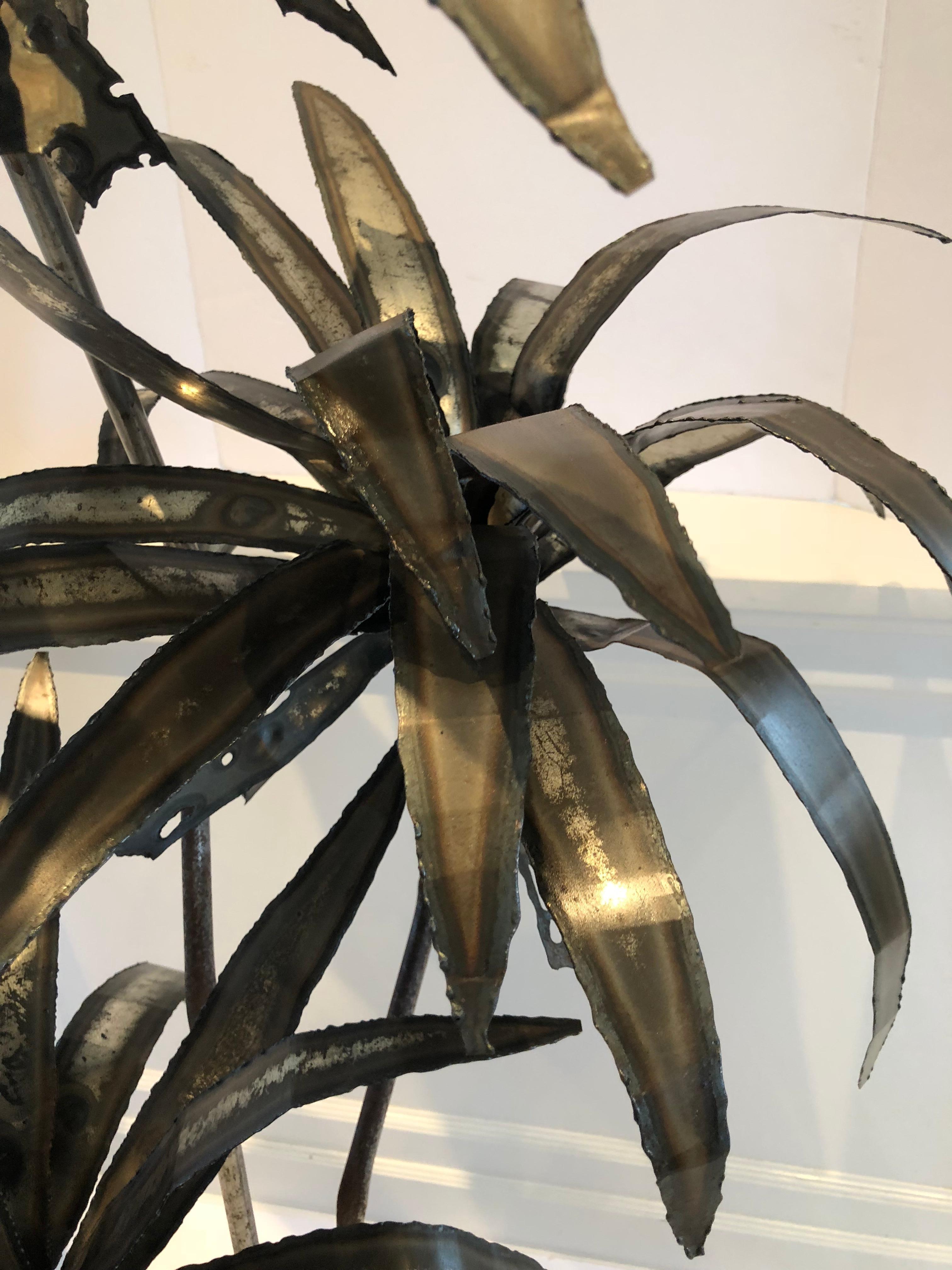 Mid-Century Modern Brutalist Metal Sculpture of a Potted Palm Tree 3