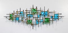 Mid-Century Modern Brutalist Metal Stained Glass Nail Sculpture Schmidt Era