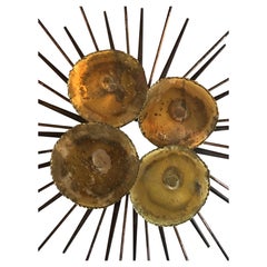 Mid-Century Modern Brutalist Metal Sunburst Wall Sculpture